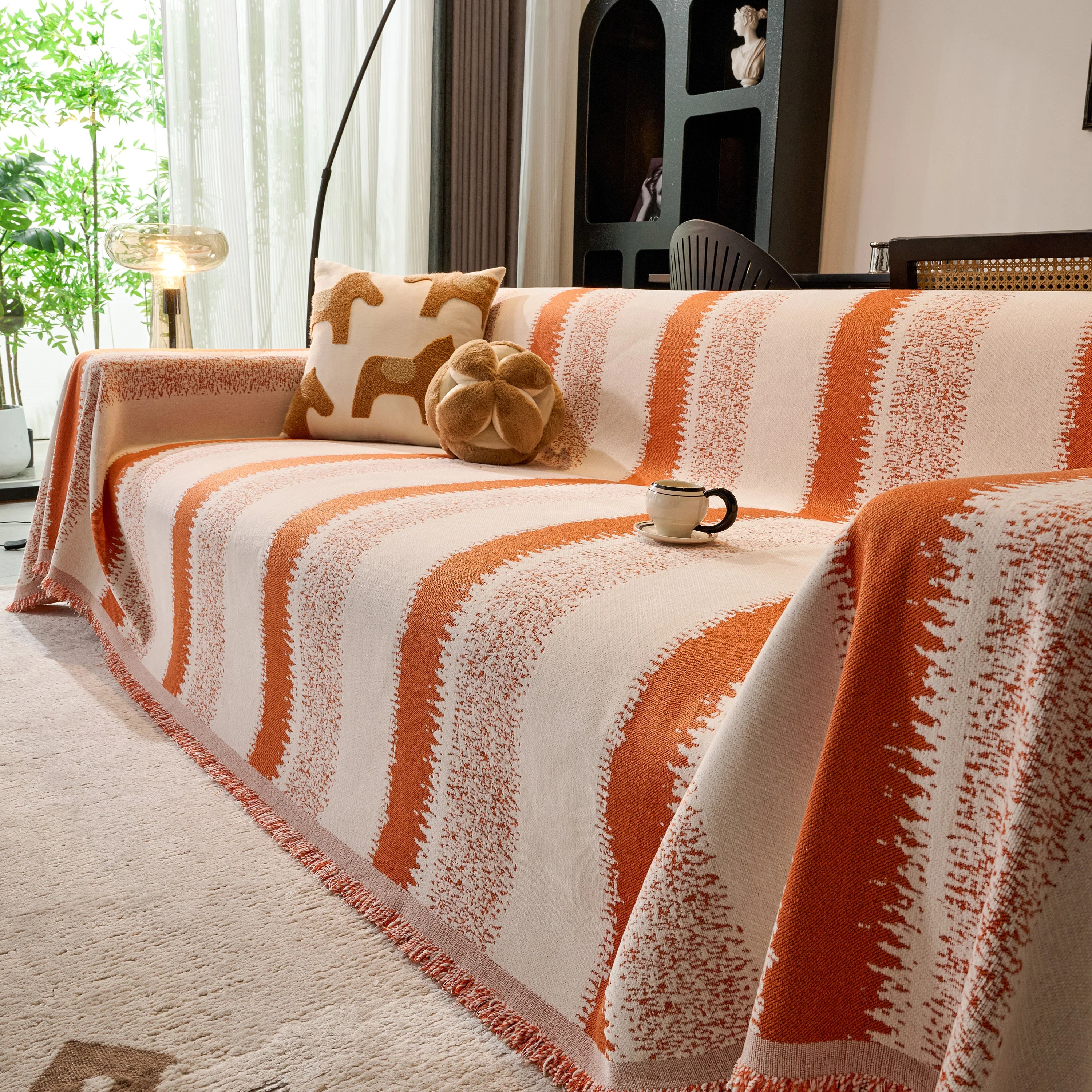 Chenille Reversible Rainbow Couch Cover Blanket for Sofas, Pet Friendly Couch Slipcovers with Tassel - Image 32