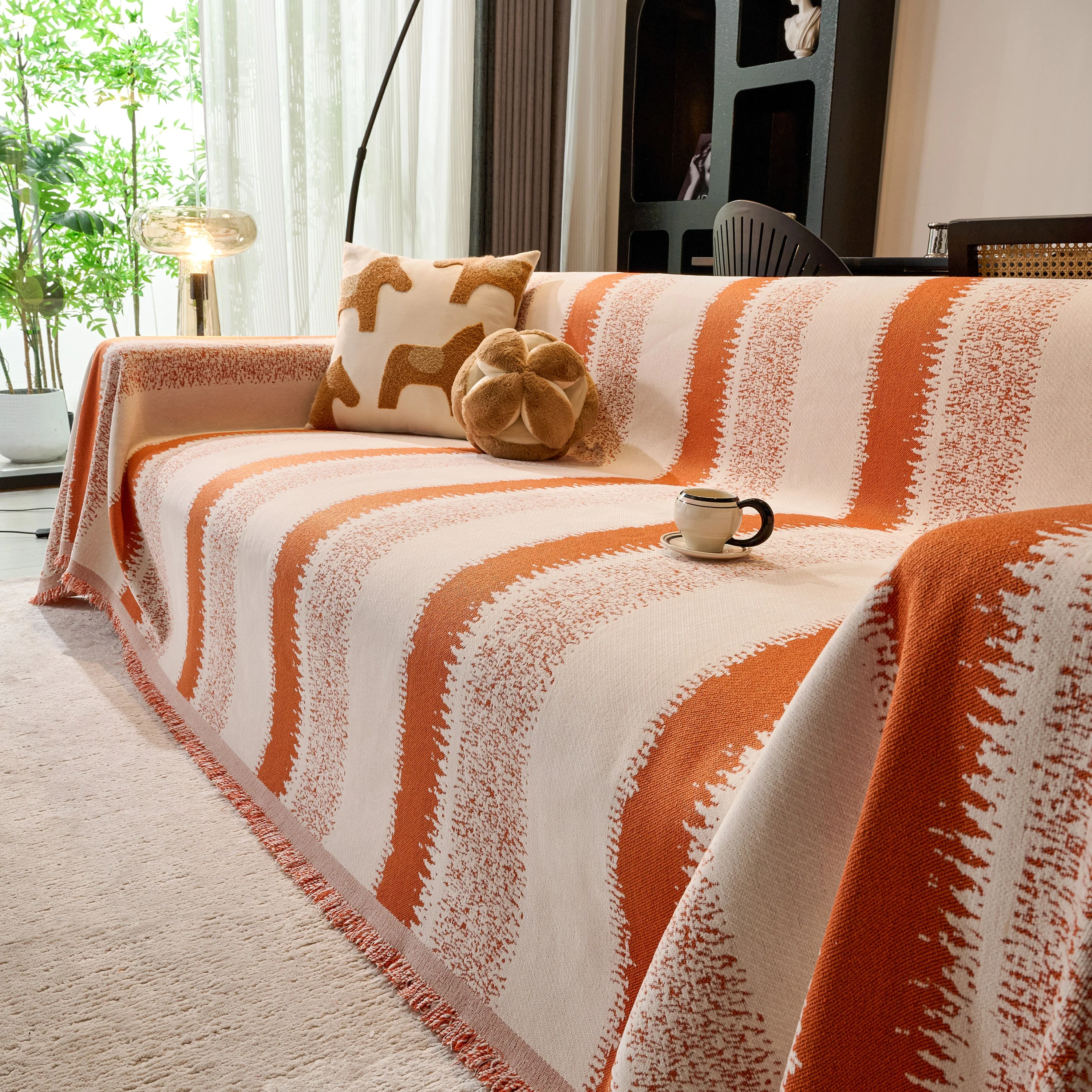 Chenille Reversible Rainbow Couch Cover Blanket for Sofas, Pet Friendly Couch Slipcovers with Tassel - Image 33