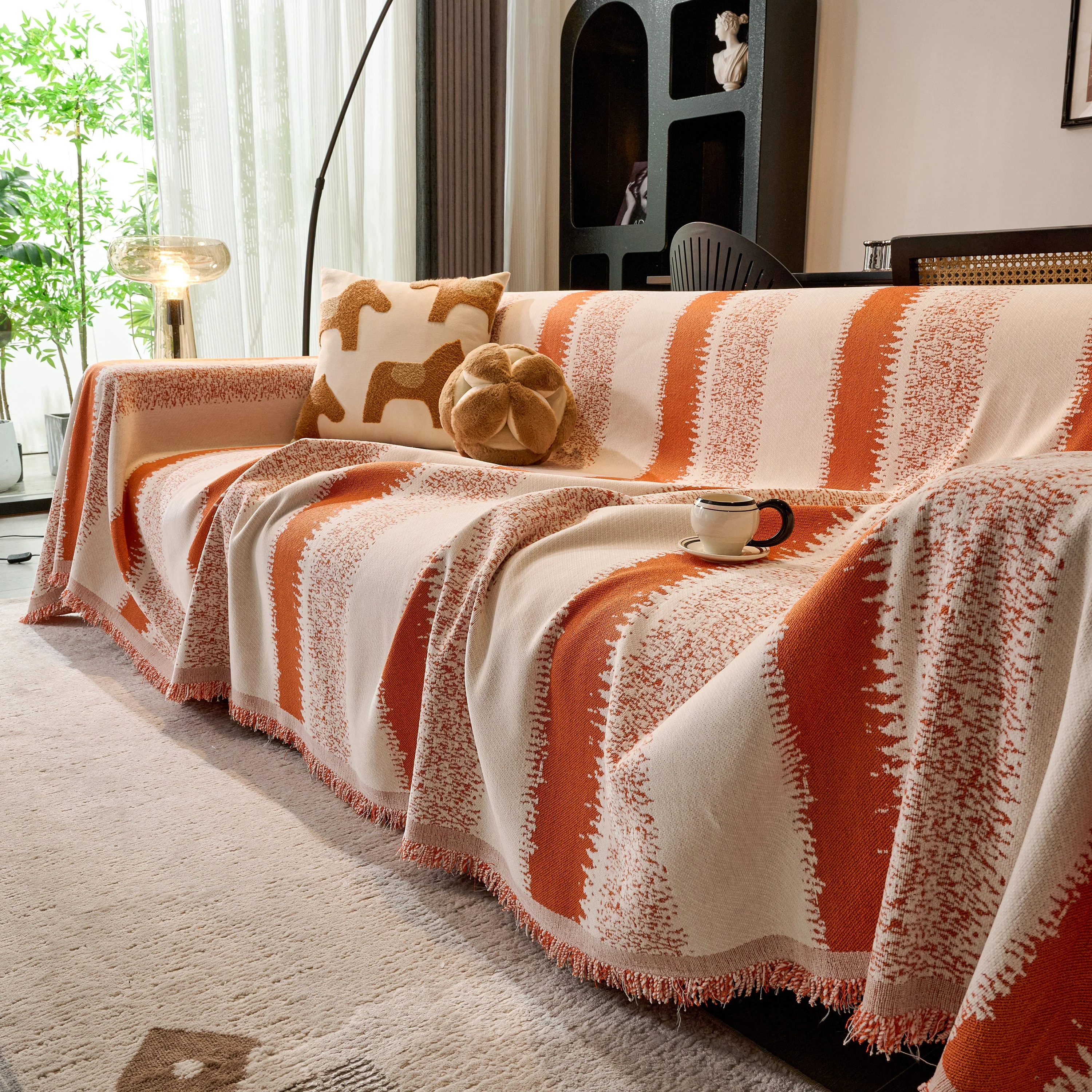 Chenille Reversible Rainbow Couch Cover Blanket for Sofas, Pet Friendly Couch Slipcovers with Tassel - Image 34