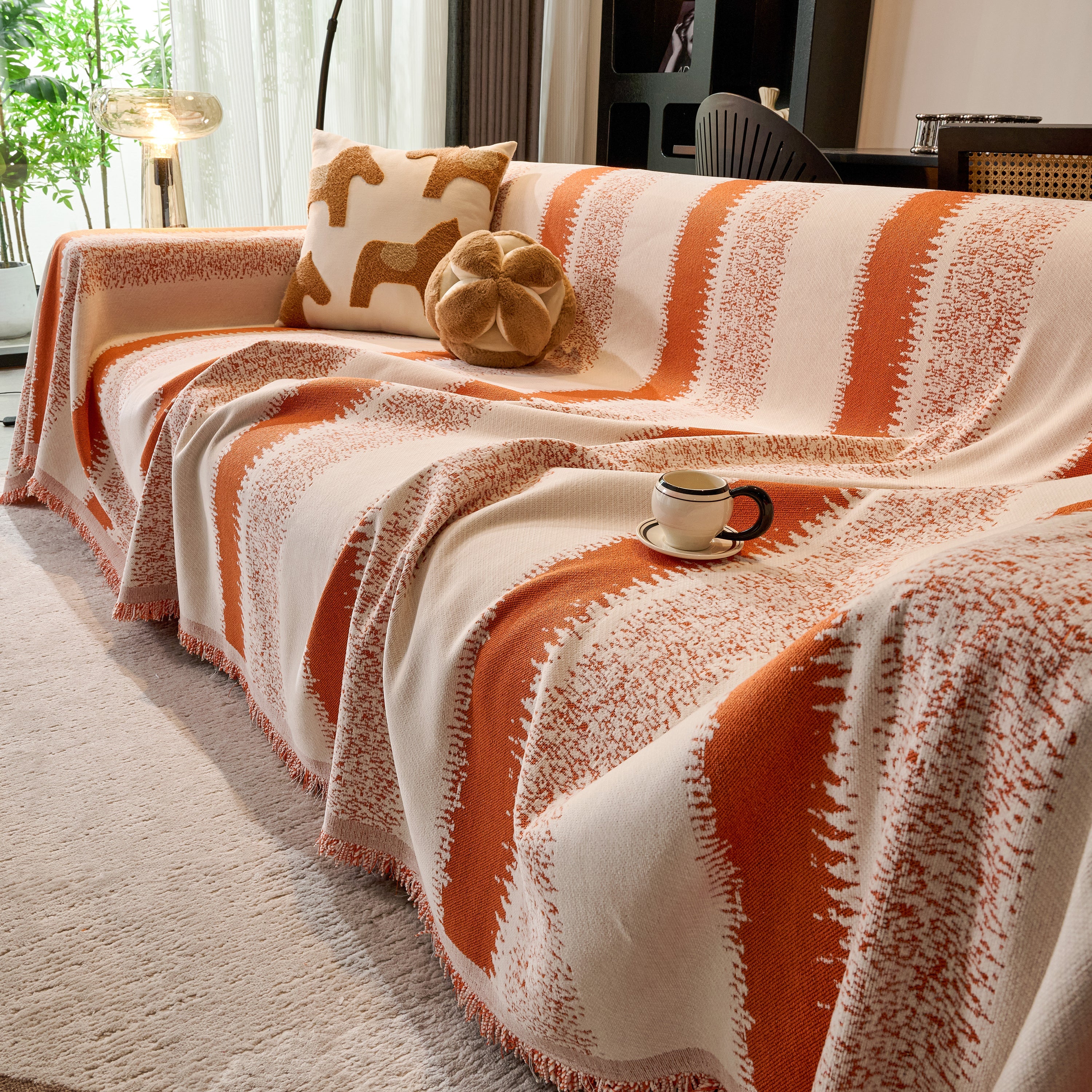 Chenille Reversible Rainbow Couch Cover Blanket for Sofas, Pet Friendly Couch Slipcovers with Tassel - Image 35