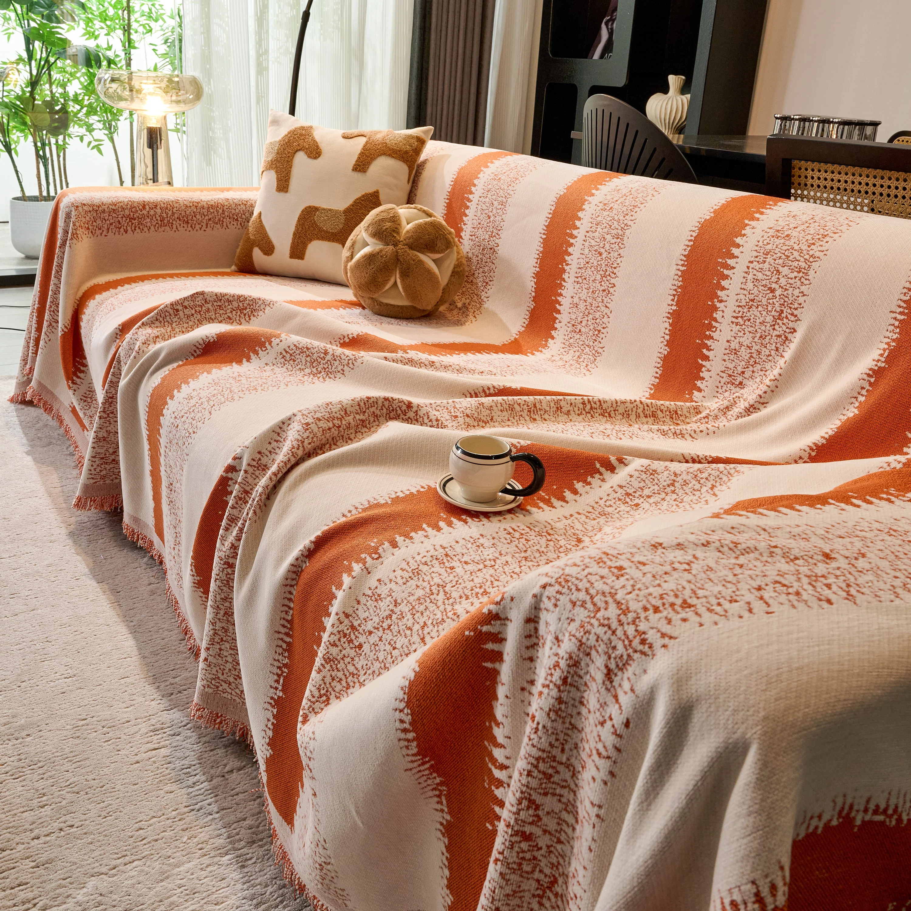 Chenille Reversible Rainbow Couch Cover Blanket for Sofas, Pet Friendly Couch Slipcovers with Tassel - Image 36