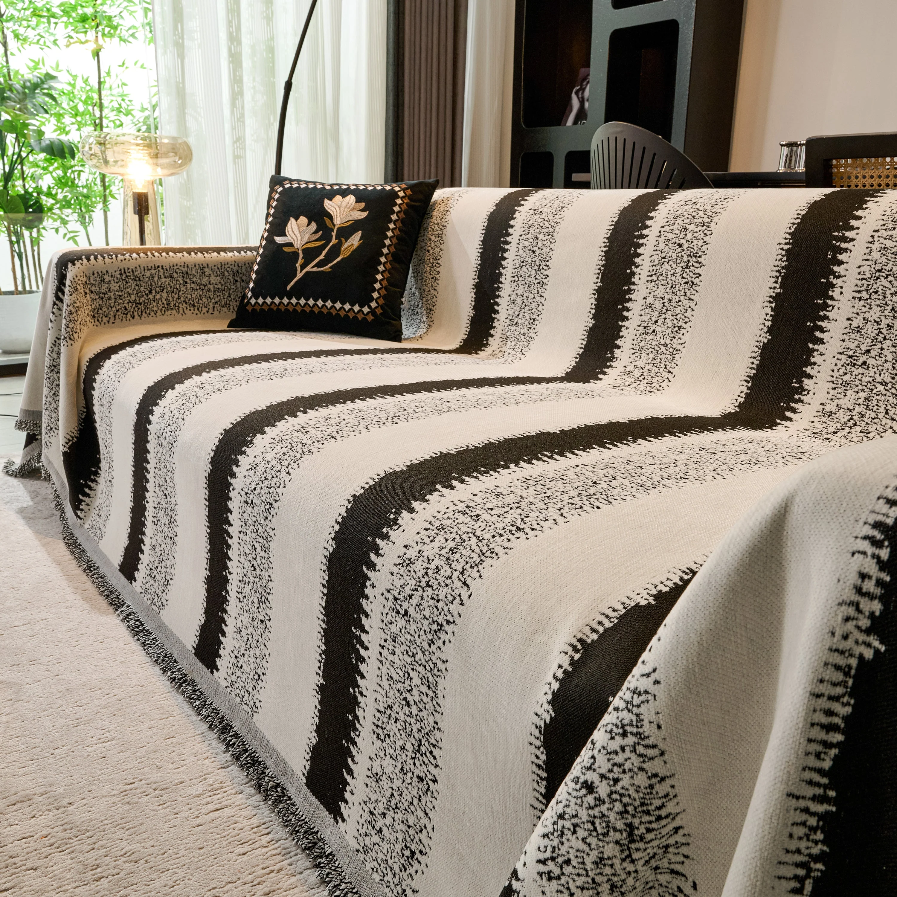 Chenille Reversible Rainbow Couch Cover Blanket for Sofas, Pet Friendly Couch Slipcovers with Tassel - Image 6