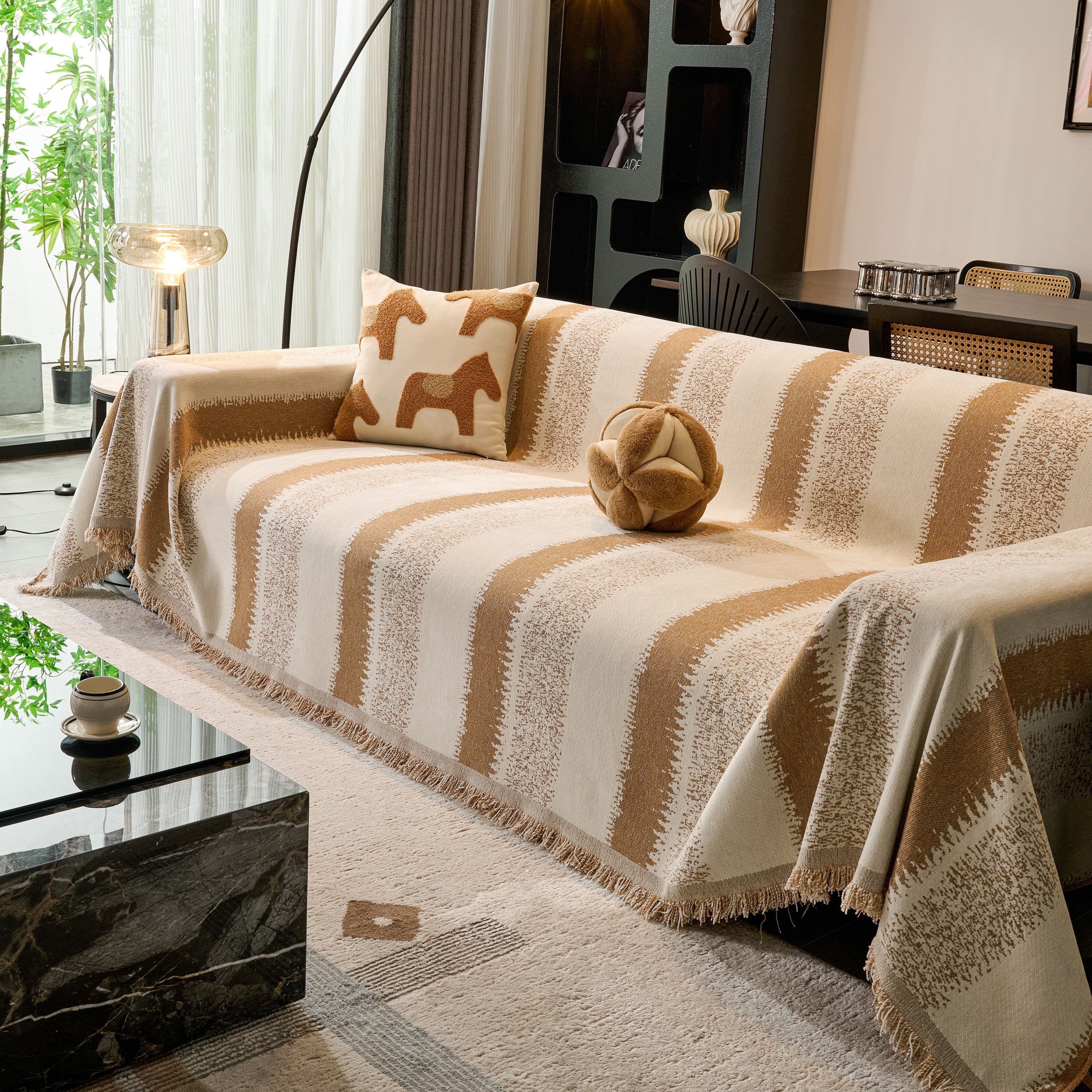 Chenille Reversible Rainbow Couch Cover Blanket for Sofas, Pet Friendly Couch Slipcovers with Tassel - Image 66