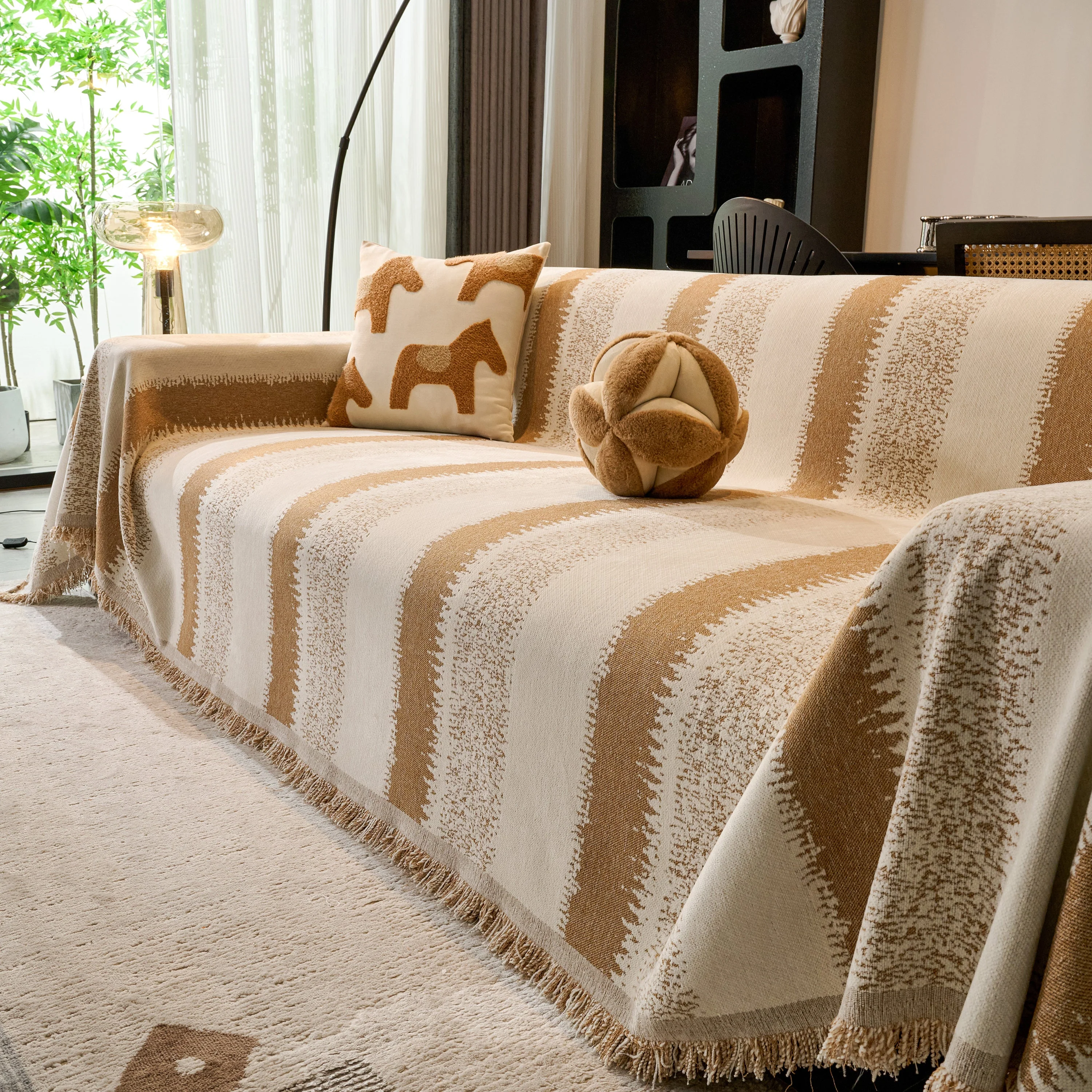 Chenille Reversible Rainbow Couch Cover Blanket for Sofas, Pet Friendly Couch Slipcovers with Tassel - Image 68