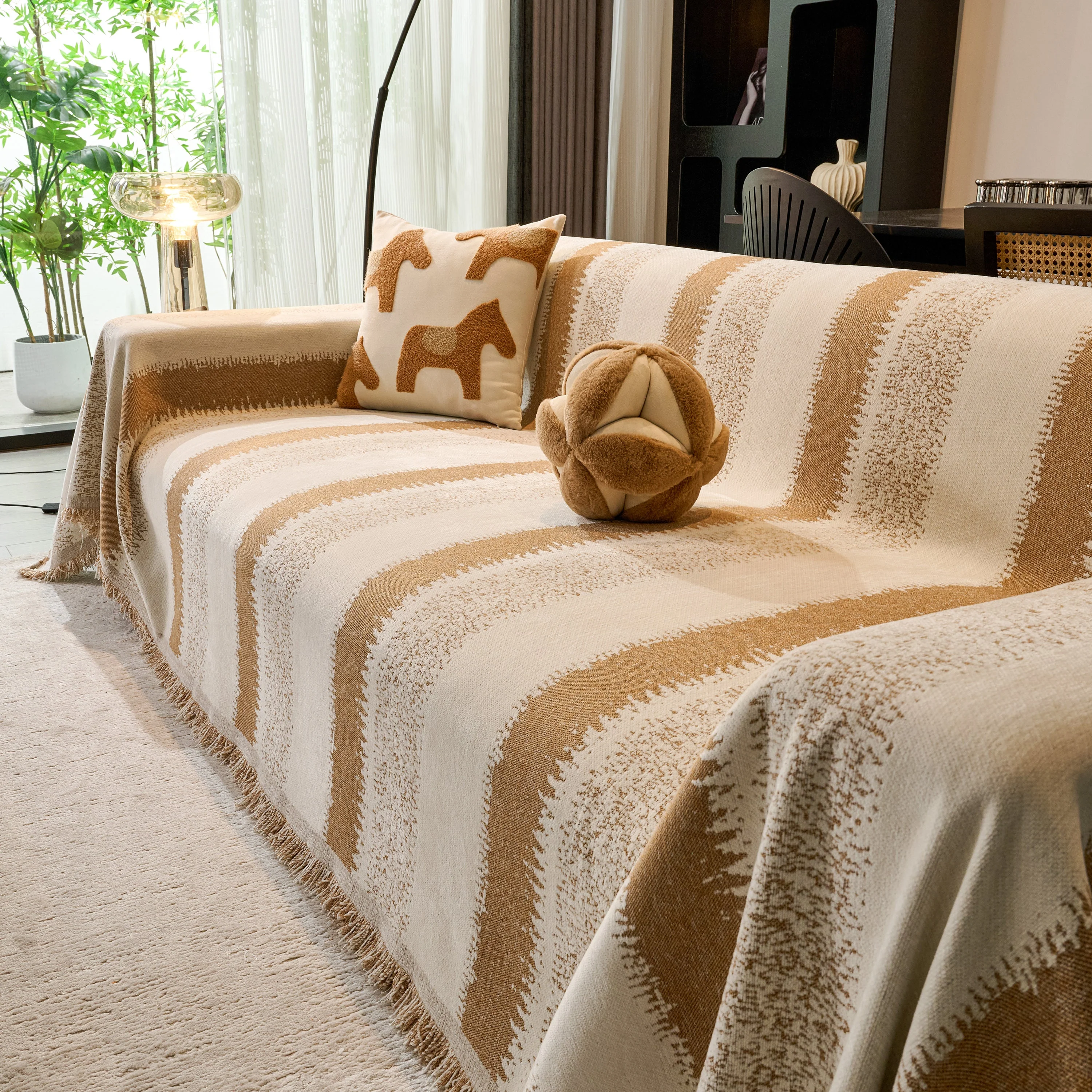 Chenille Reversible Rainbow Couch Cover Blanket for Sofas, Pet Friendly Couch Slipcovers with Tassel - Image 69