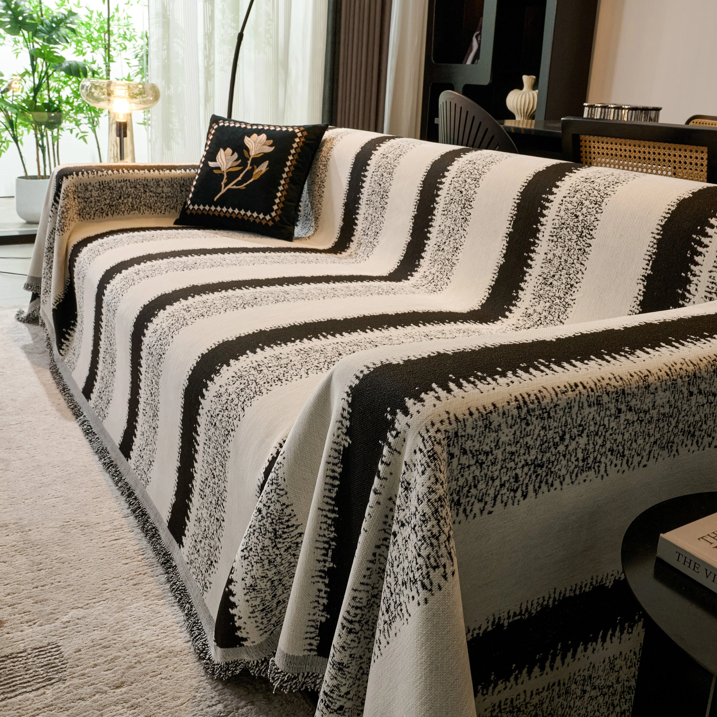 Chenille Reversible Rainbow Couch Cover Blanket for Sofas, Pet Friendly Couch Slipcovers with Tassel - Image 7