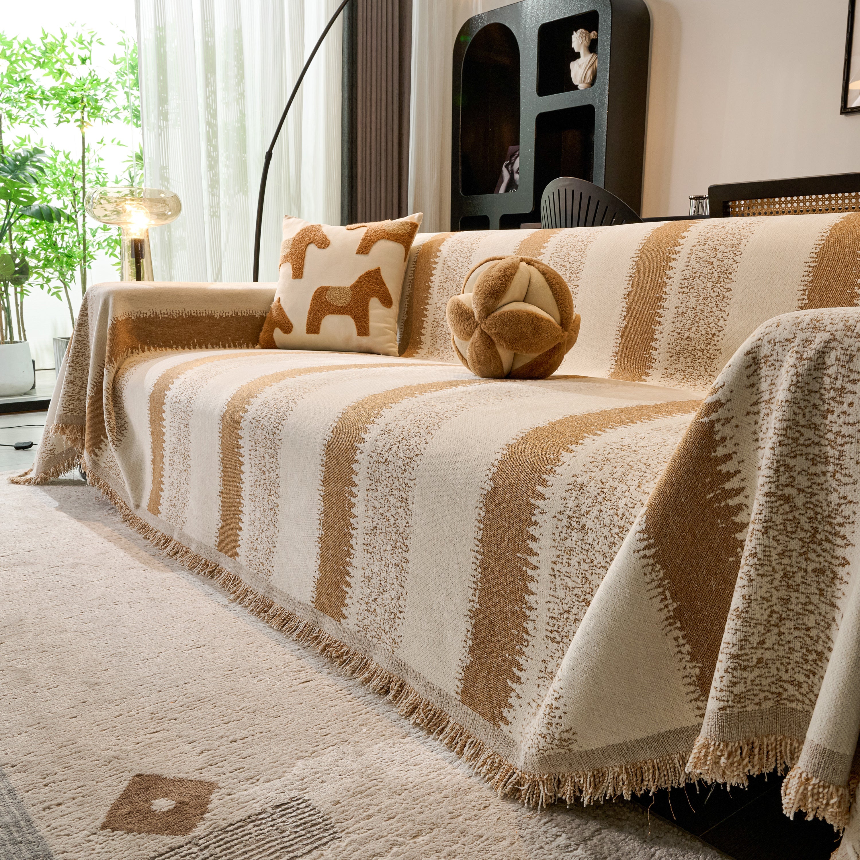 Chenille Reversible Rainbow Couch Cover Blanket for Sofas, Pet Friendly Couch Slipcovers with Tassel - Image 70
