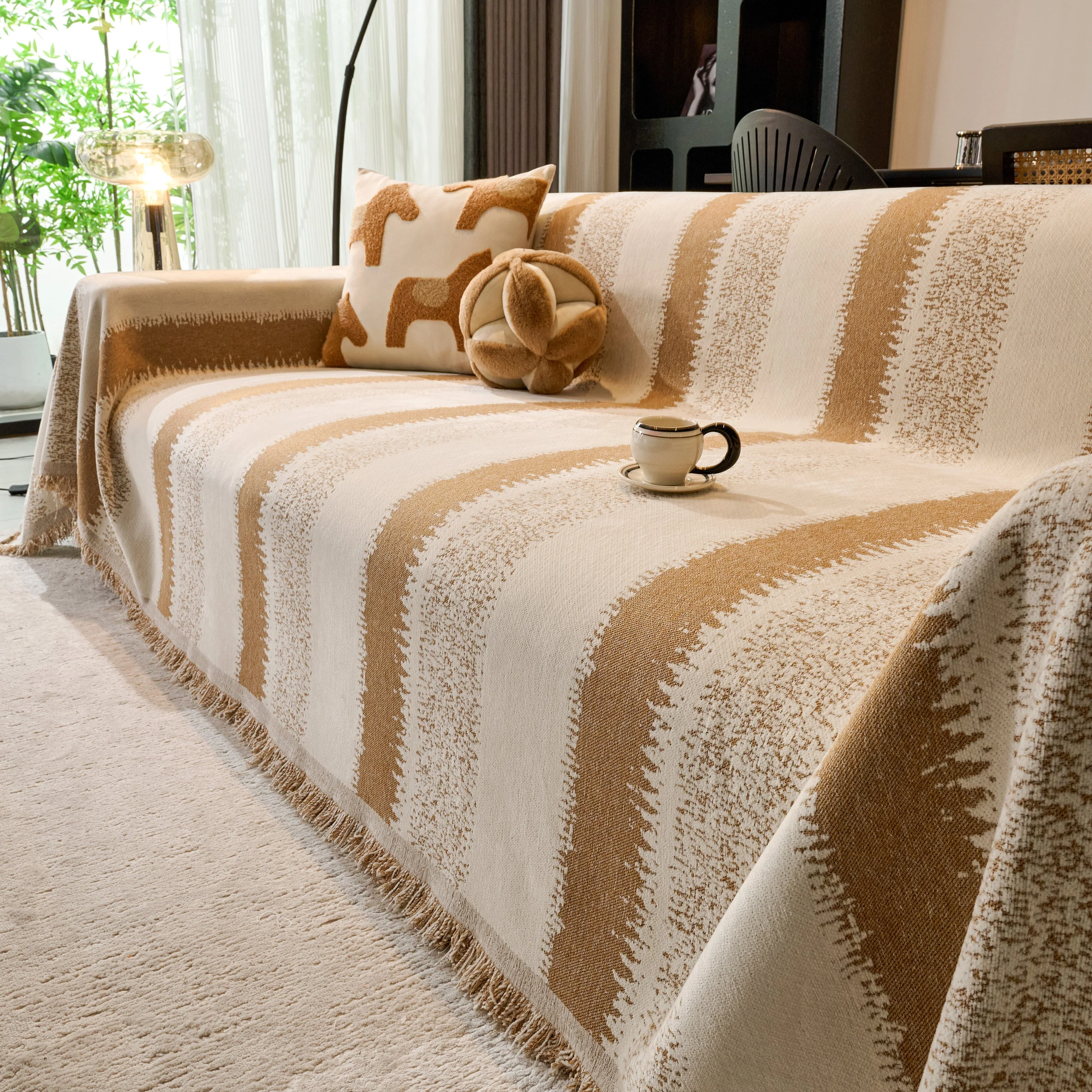 Chenille Reversible Rainbow Couch Cover Blanket for Sofas, Pet Friendly Couch Slipcovers with Tassel - Image 71