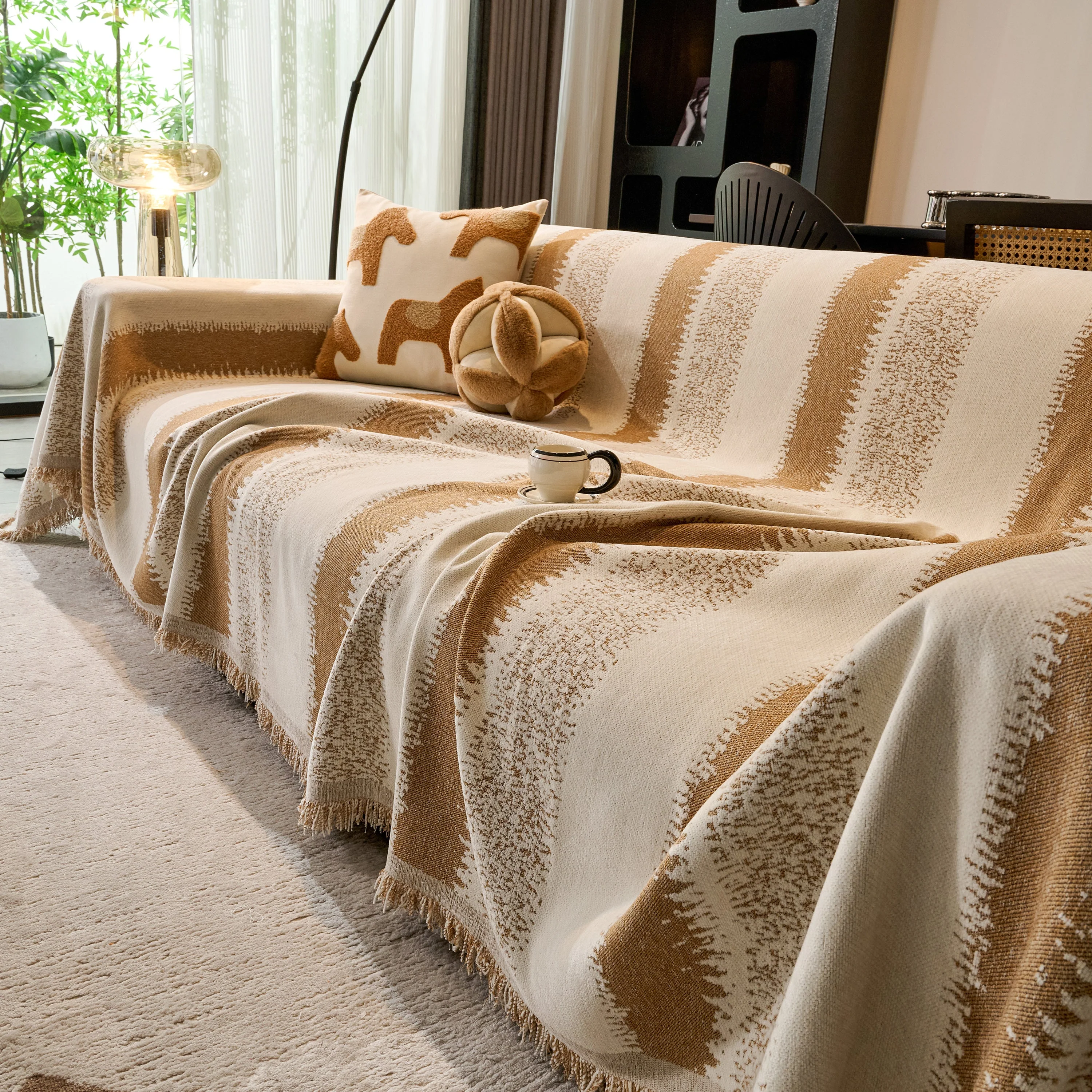 Chenille Reversible Rainbow Couch Cover Blanket for Sofas, Pet Friendly Couch Slipcovers with Tassel - Image 77