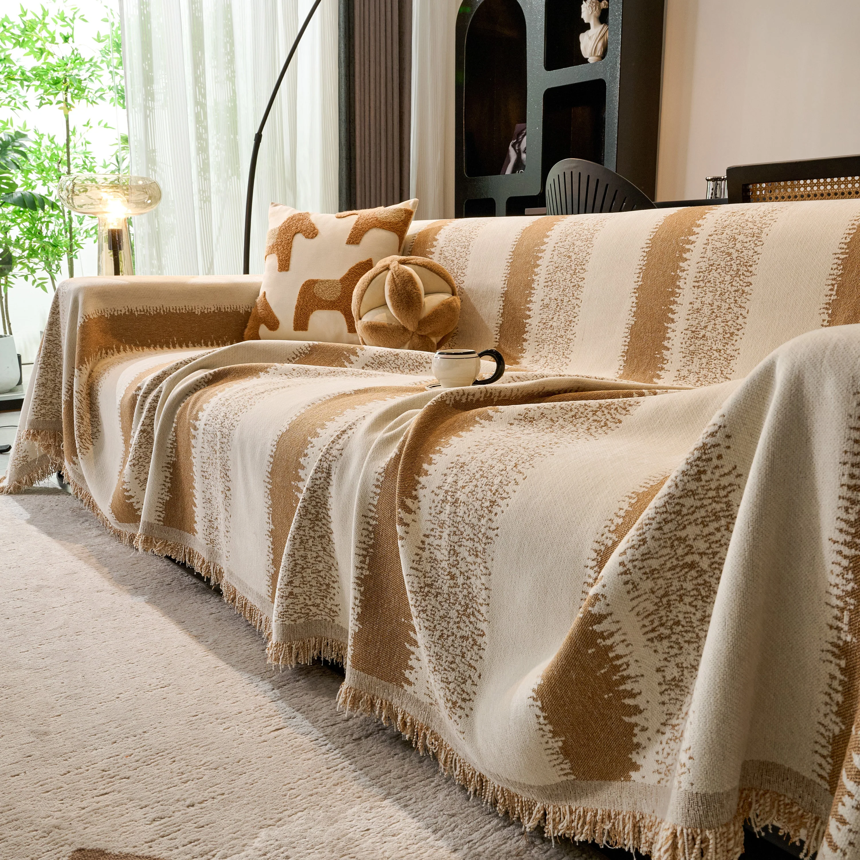 Chenille Reversible Rainbow Couch Cover Blanket for Sofas, Pet Friendly Couch Slipcovers with Tassel - Image 78