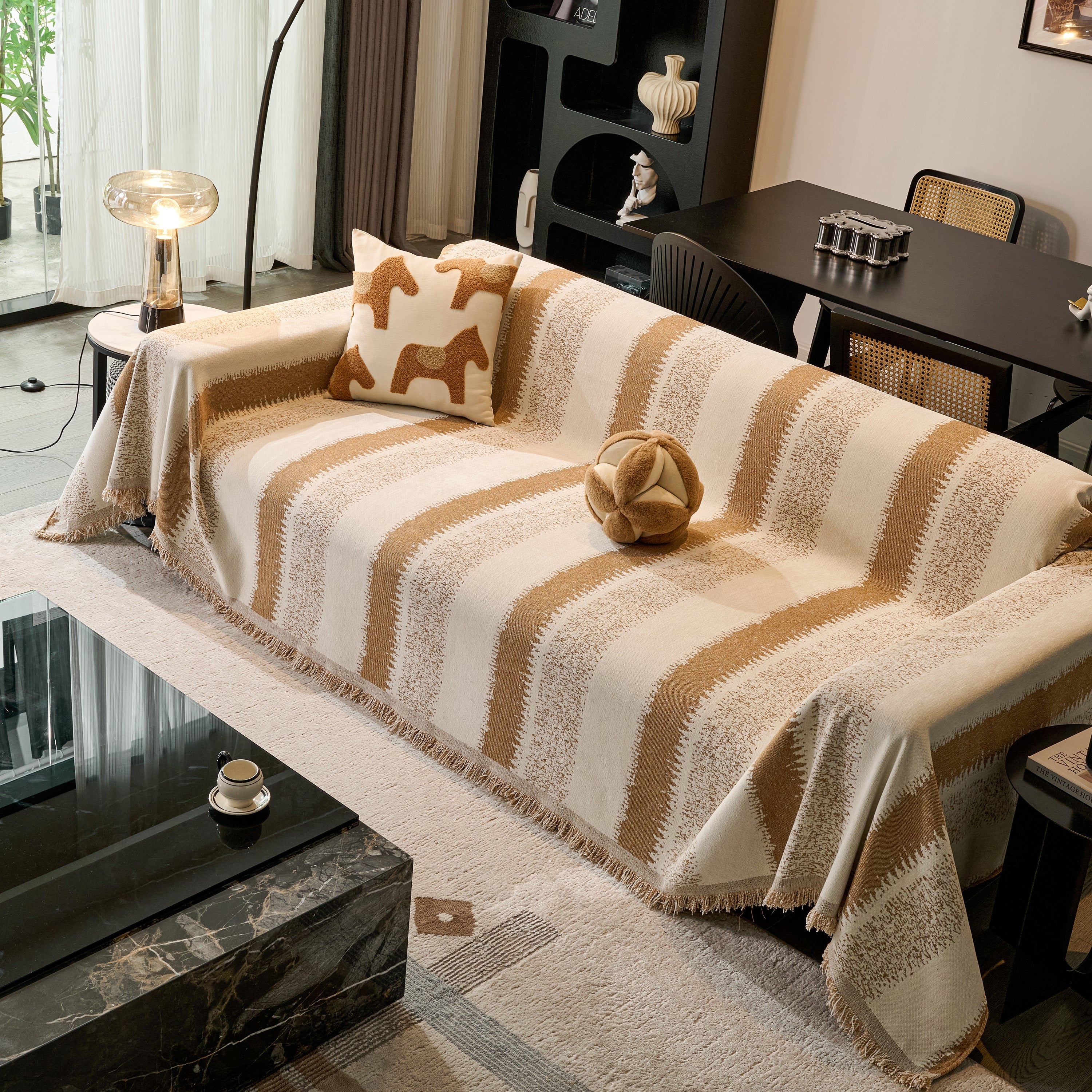 Chenille Reversible Rainbow Couch Cover Blanket for Sofas, Pet Friendly Couch Slipcovers with Tassel - Image 92