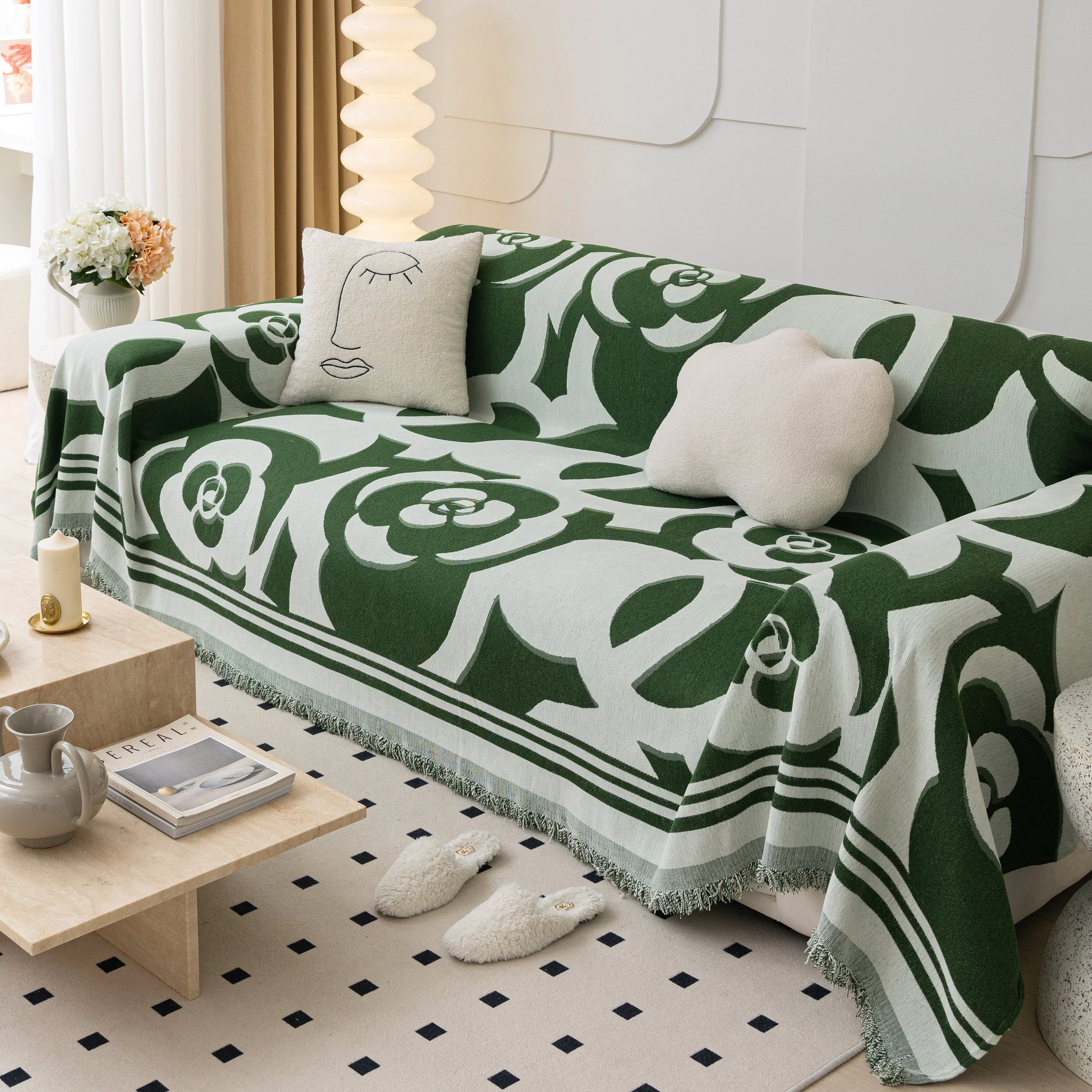 Chenille Sofa Cover Blanket, Couch Cover Blanket Throws for Couches Living Room Furniture Throw Covers - Image 109