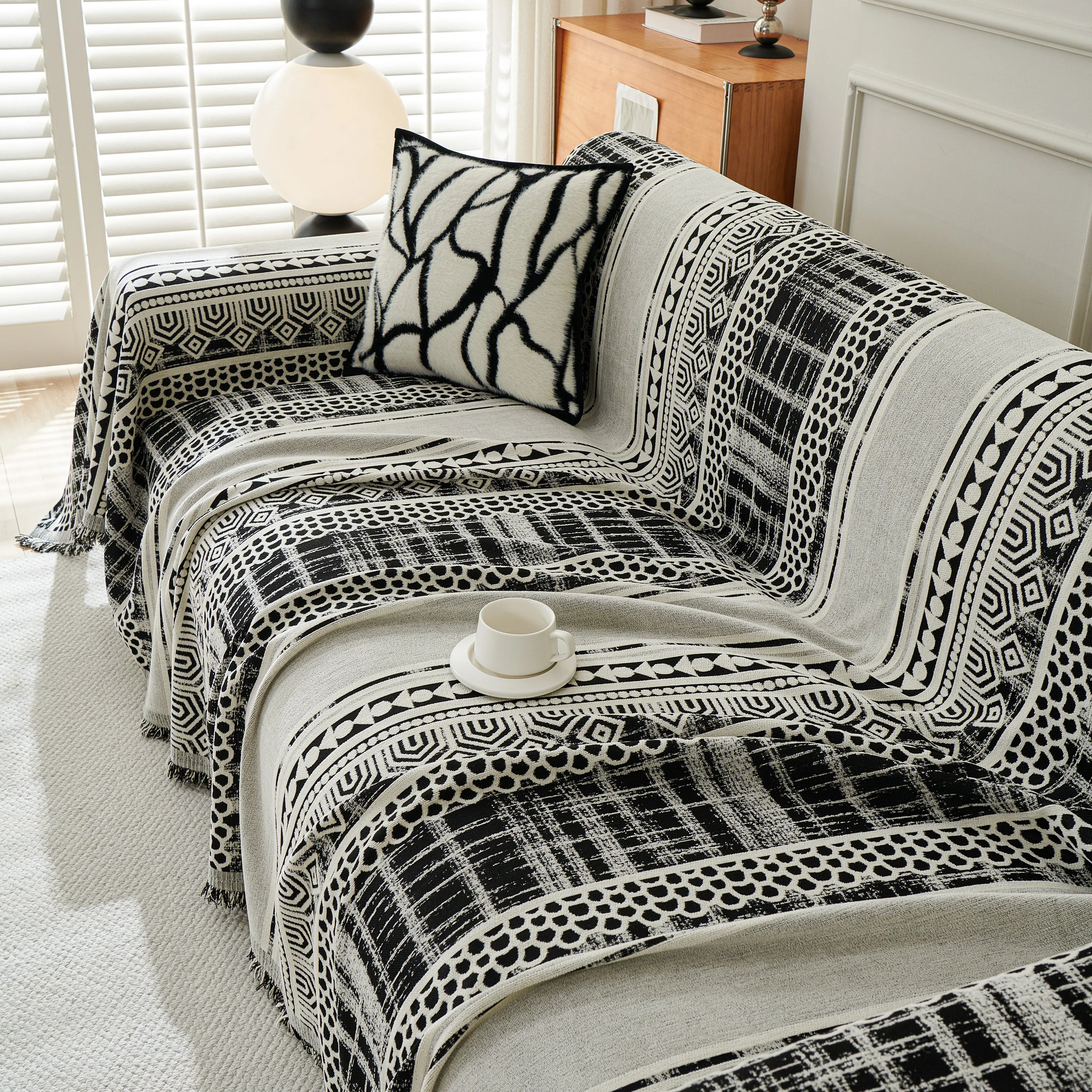 Chenille Sofa Cover Throw Blanket, Boho Geometric Scratch Proof Couch Protector - Image 10