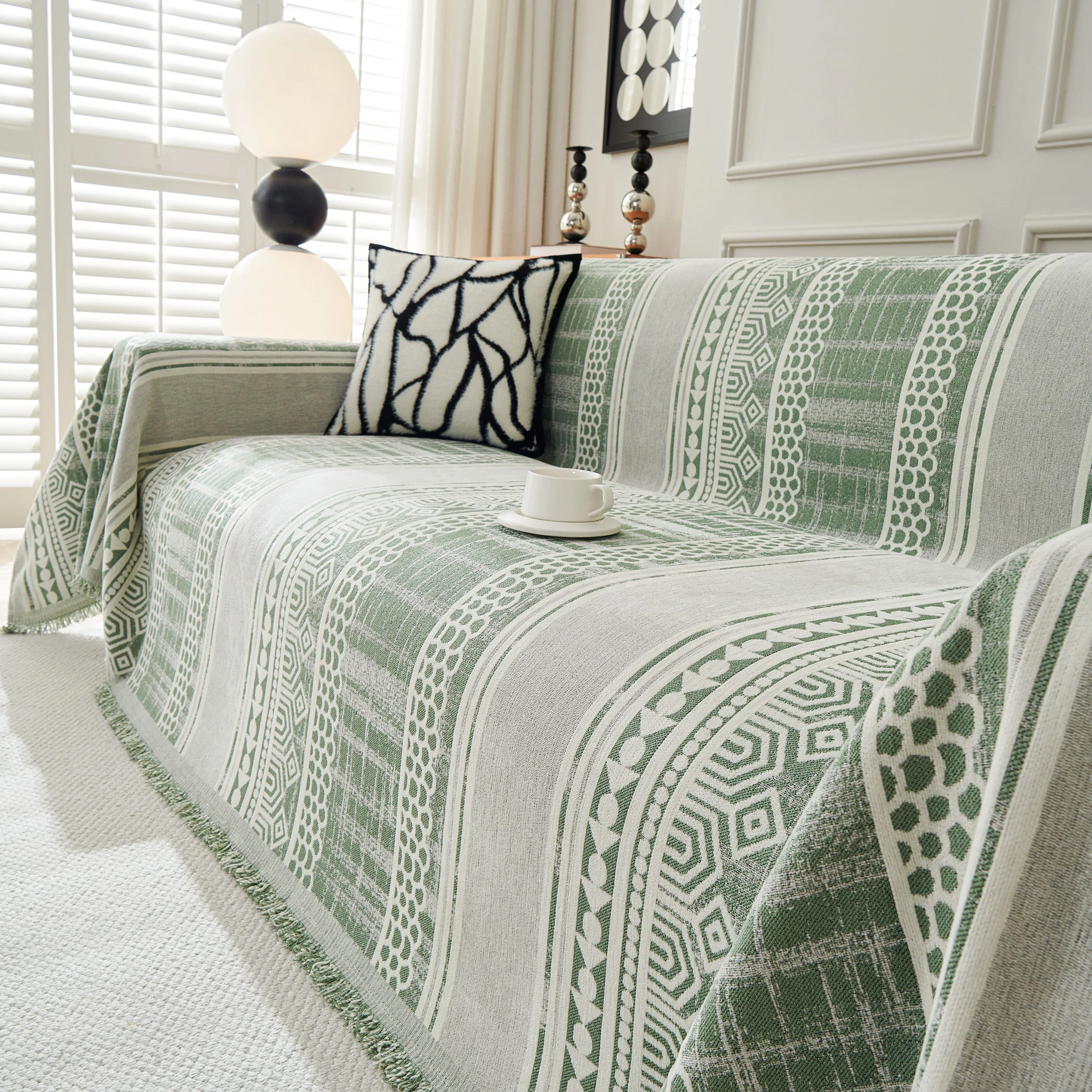 Chenille Sofa Cover Throw Blanket, Boho Geometric Scratch Proof Couch Protector - Image 102