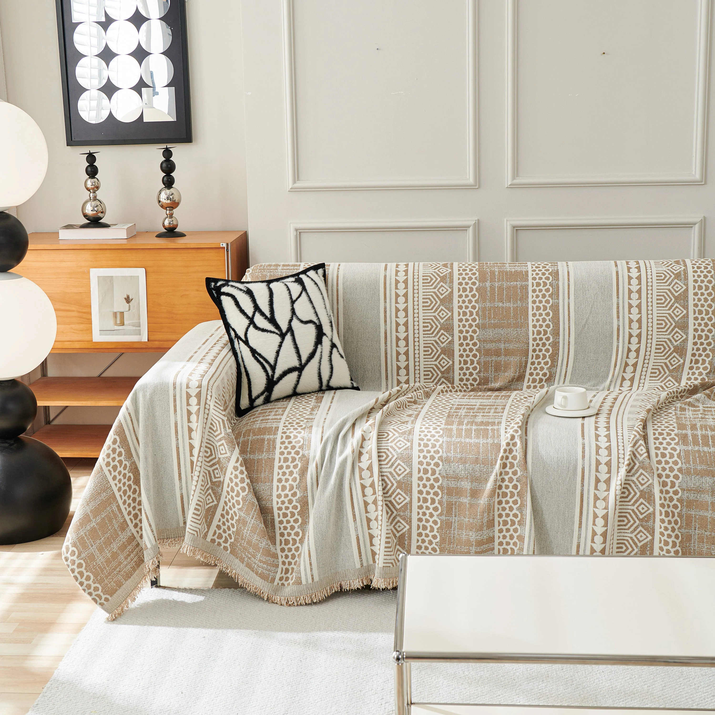 Chenille Sofa Cover Throw Blanket, Boho Geometric Scratch Proof Couch Protector - Image 109