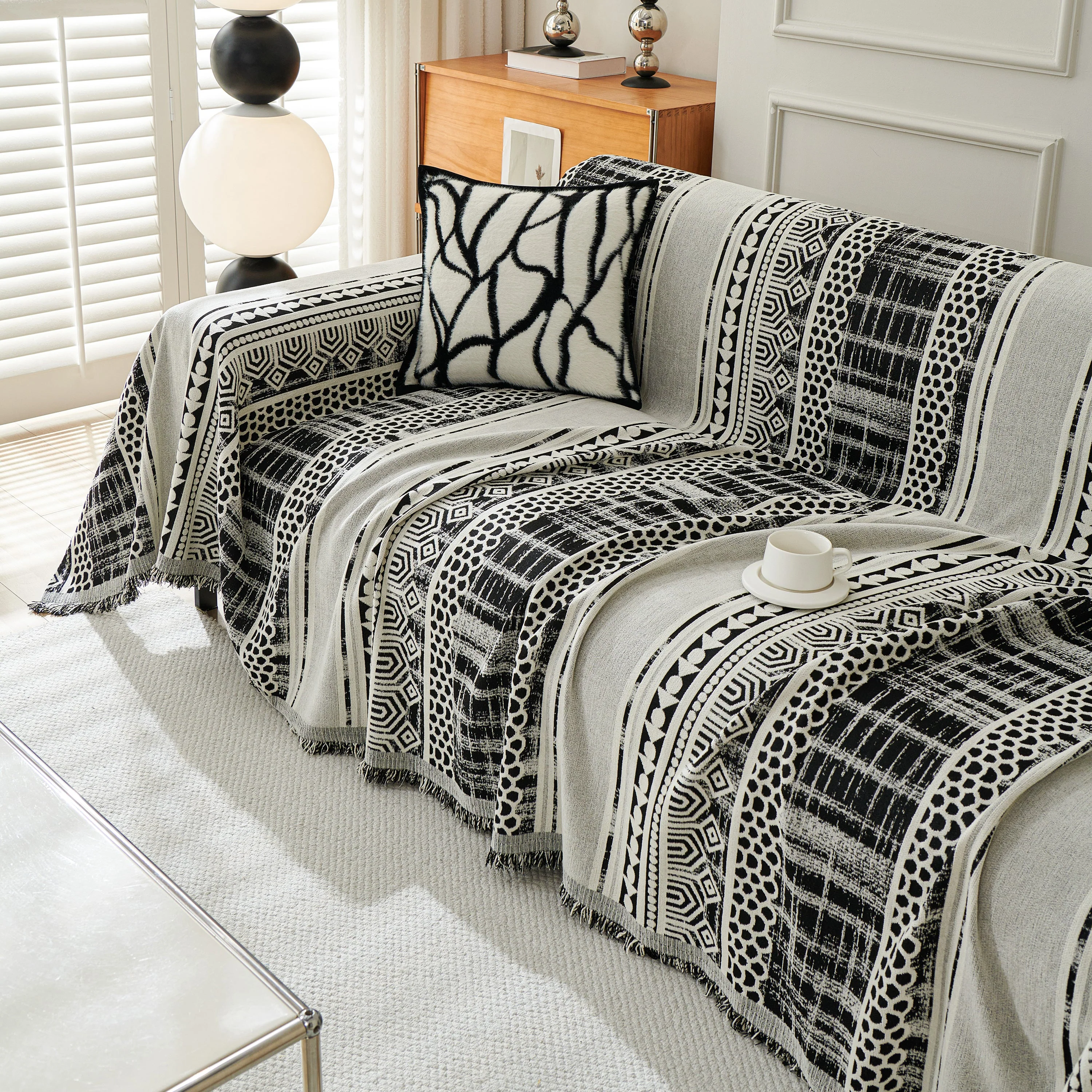 Chenille Sofa Cover Throw Blanket, Boho Geometric Scratch Proof Couch Protector - Image 11