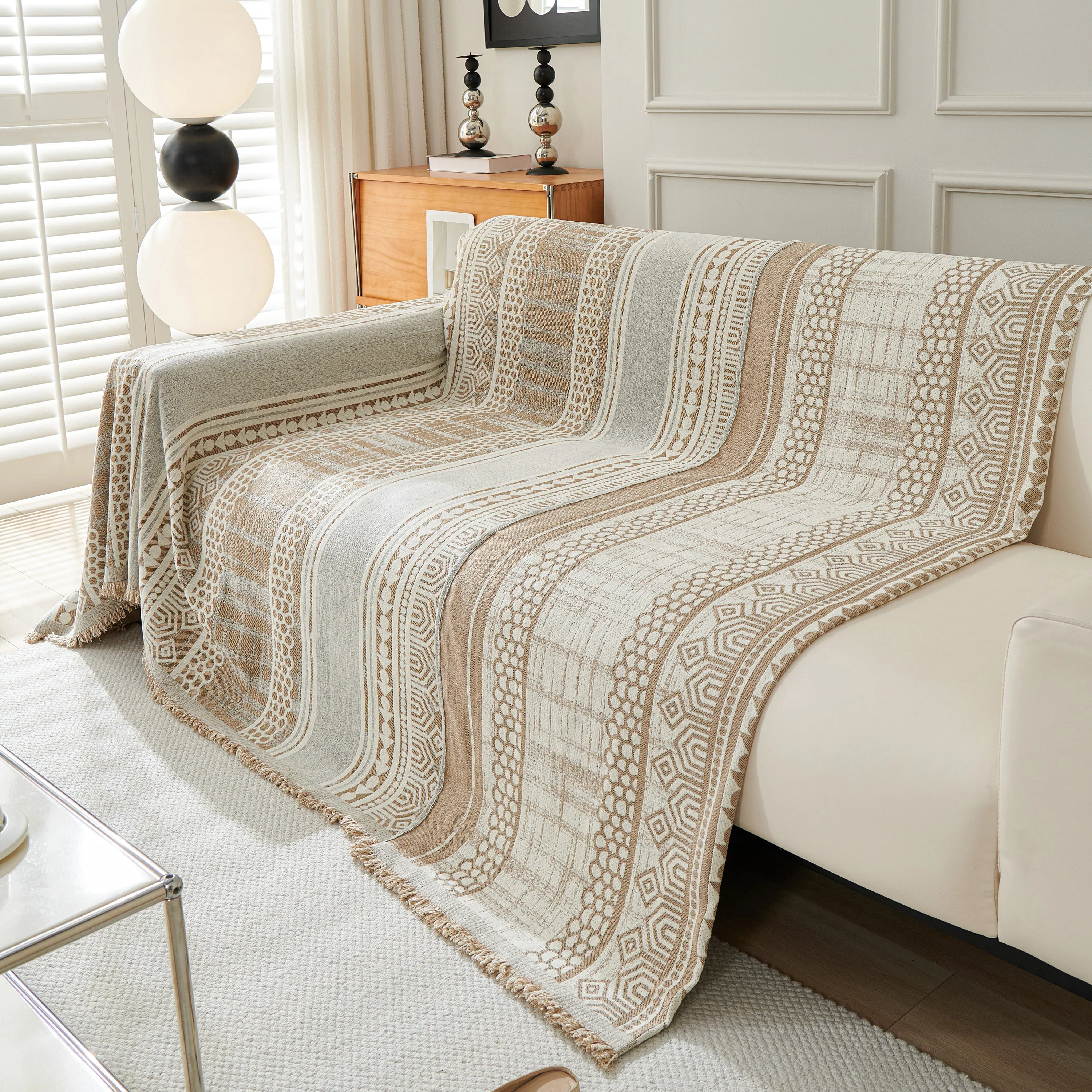Chenille Sofa Cover Throw Blanket, Boho Geometric Scratch Proof Couch Protector - Image 115