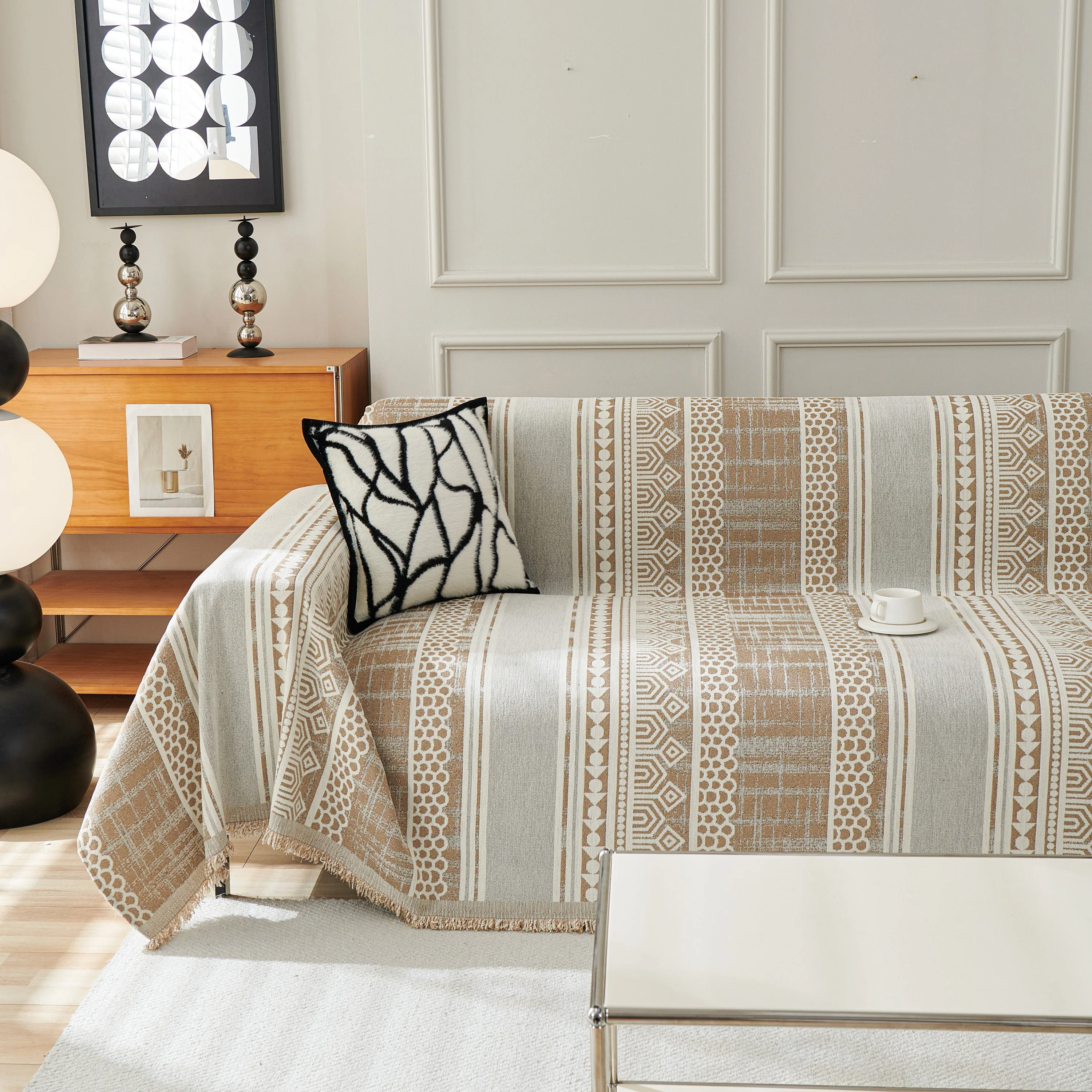Chenille Sofa Cover Throw Blanket, Boho Geometric Scratch Proof Couch Protector - Image 117