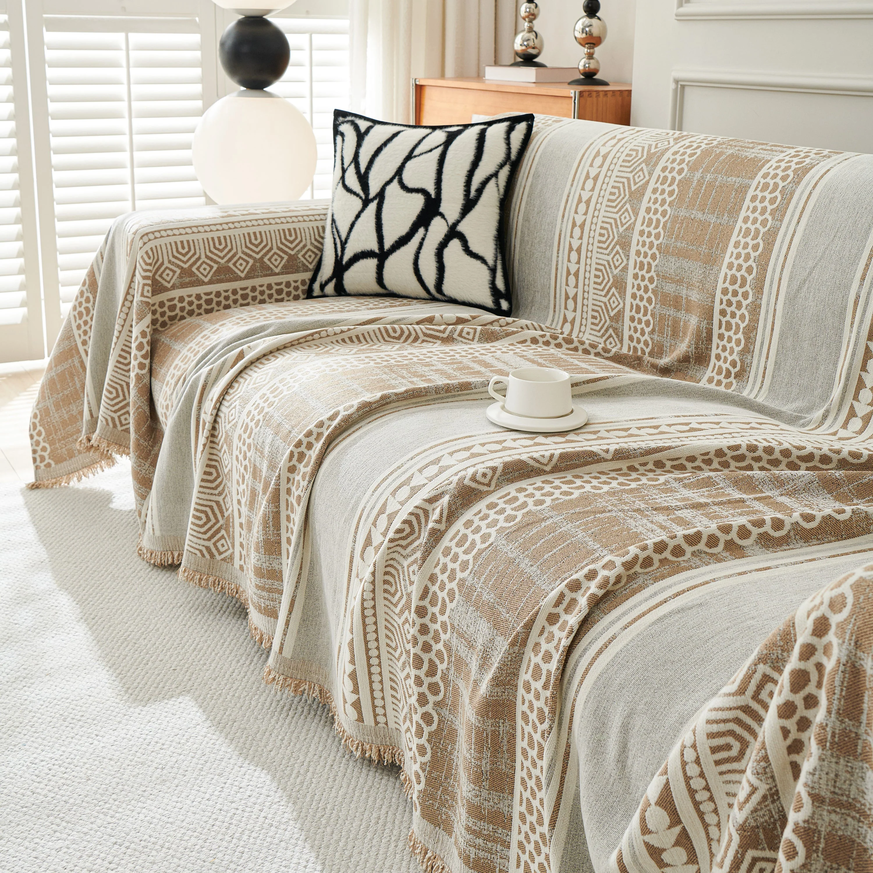 Chenille Sofa Cover Throw Blanket, Boho Geometric Scratch Proof Couch Protector - Image 119