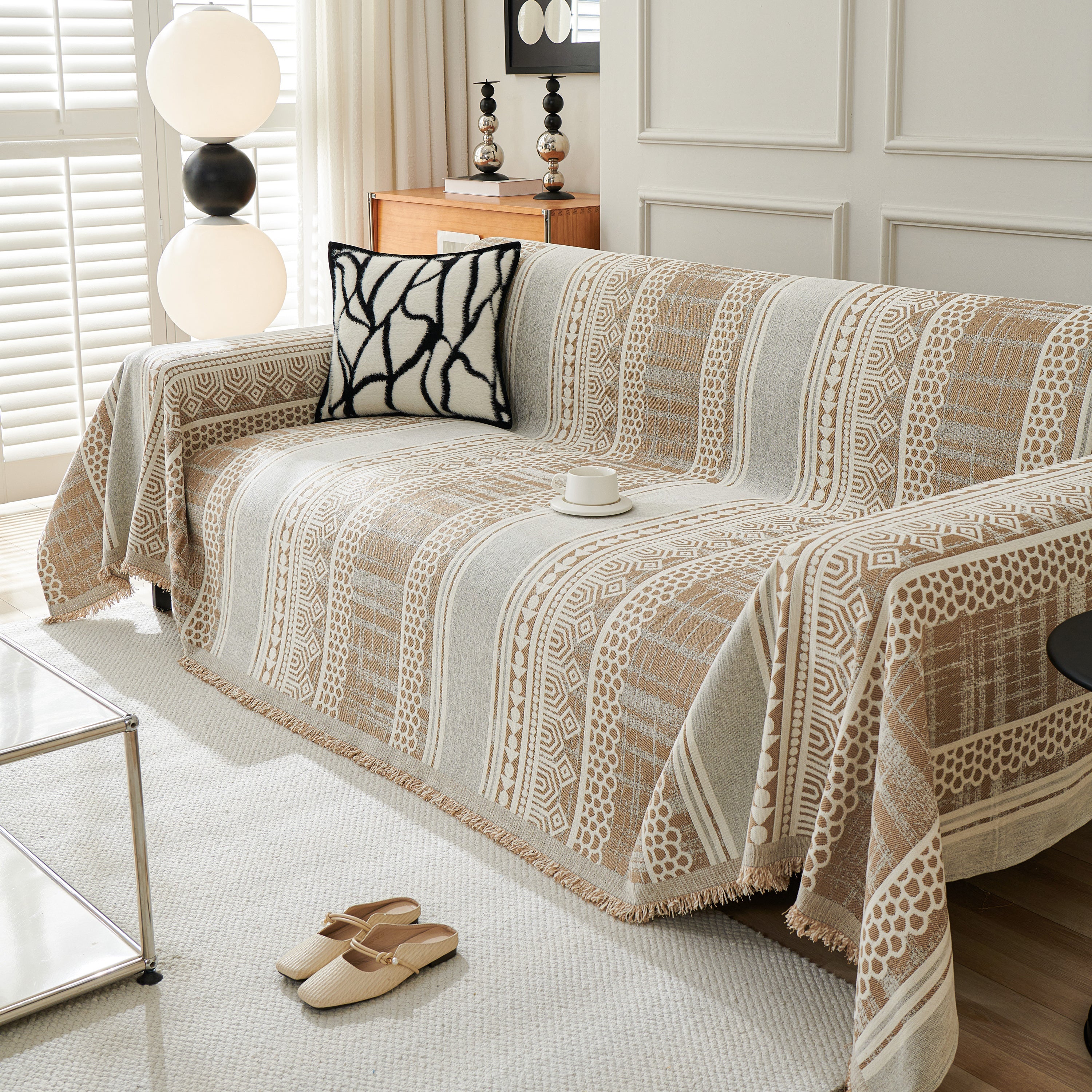 Chenille Sofa Cover Throw Blanket, Boho Geometric Scratch Proof Couch Protector - Image 122