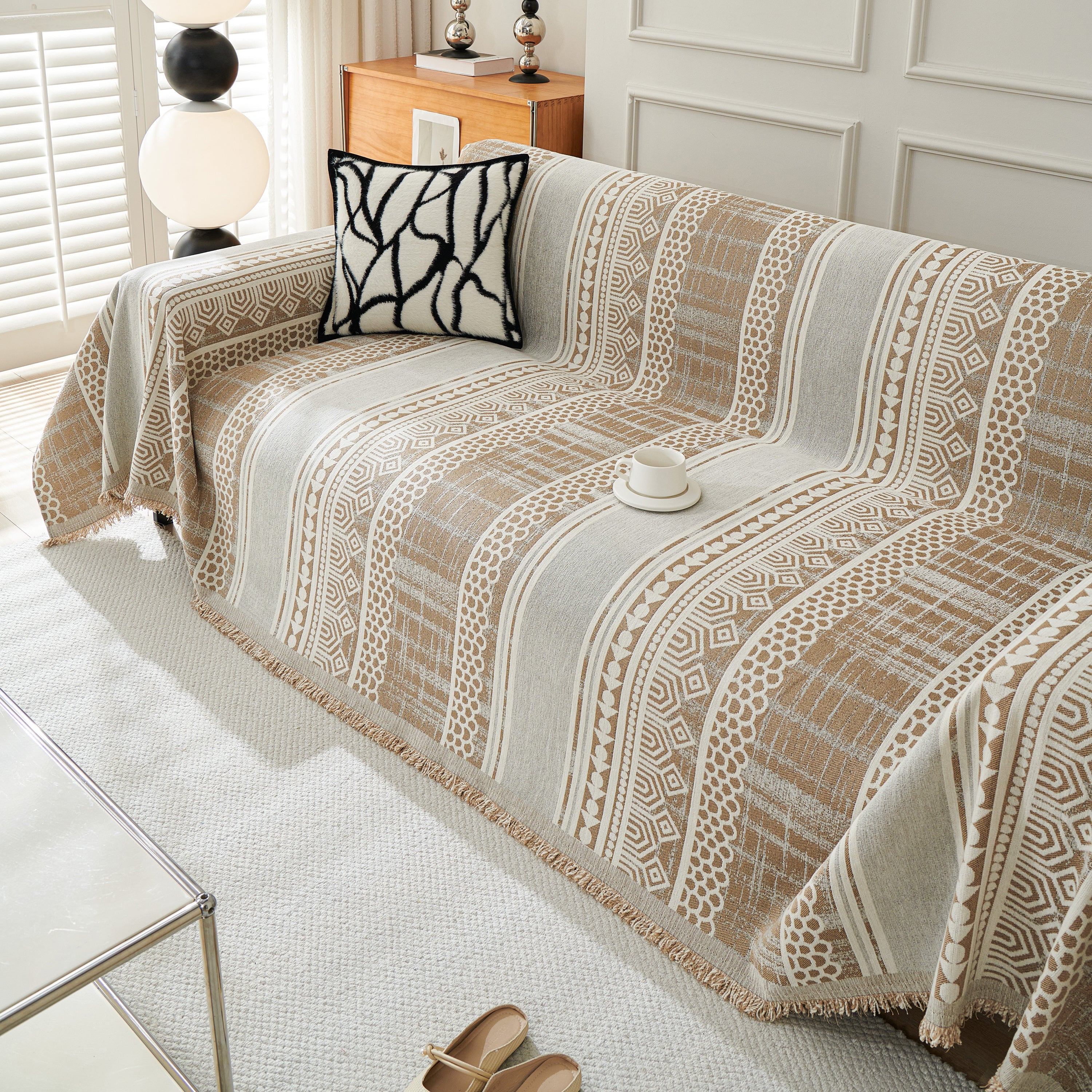 Chenille Sofa Cover Throw Blanket, Boho Geometric Scratch Proof Couch Protector - Image 125