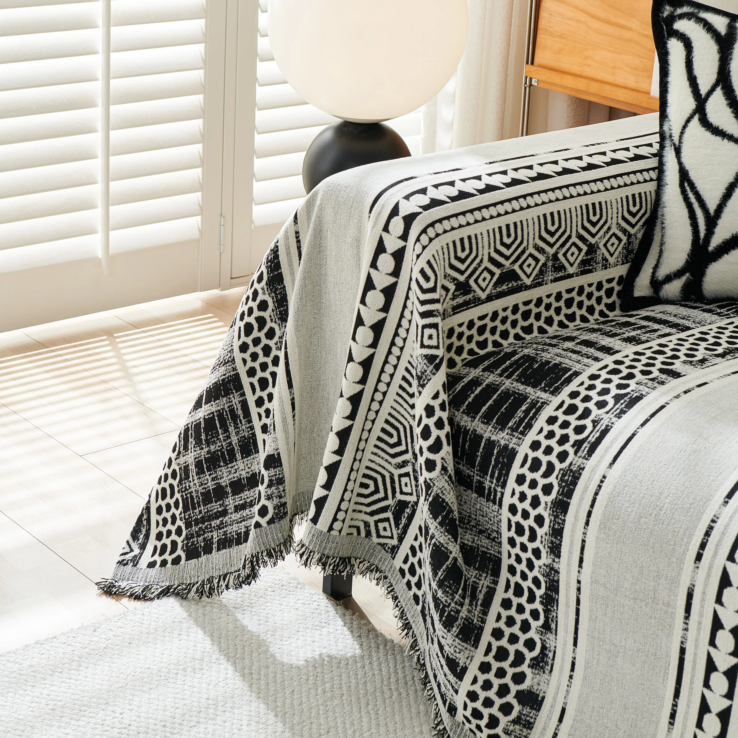 Chenille Sofa Cover Throw Blanket, Boho Geometric Scratch Proof Couch Protector - Image 13