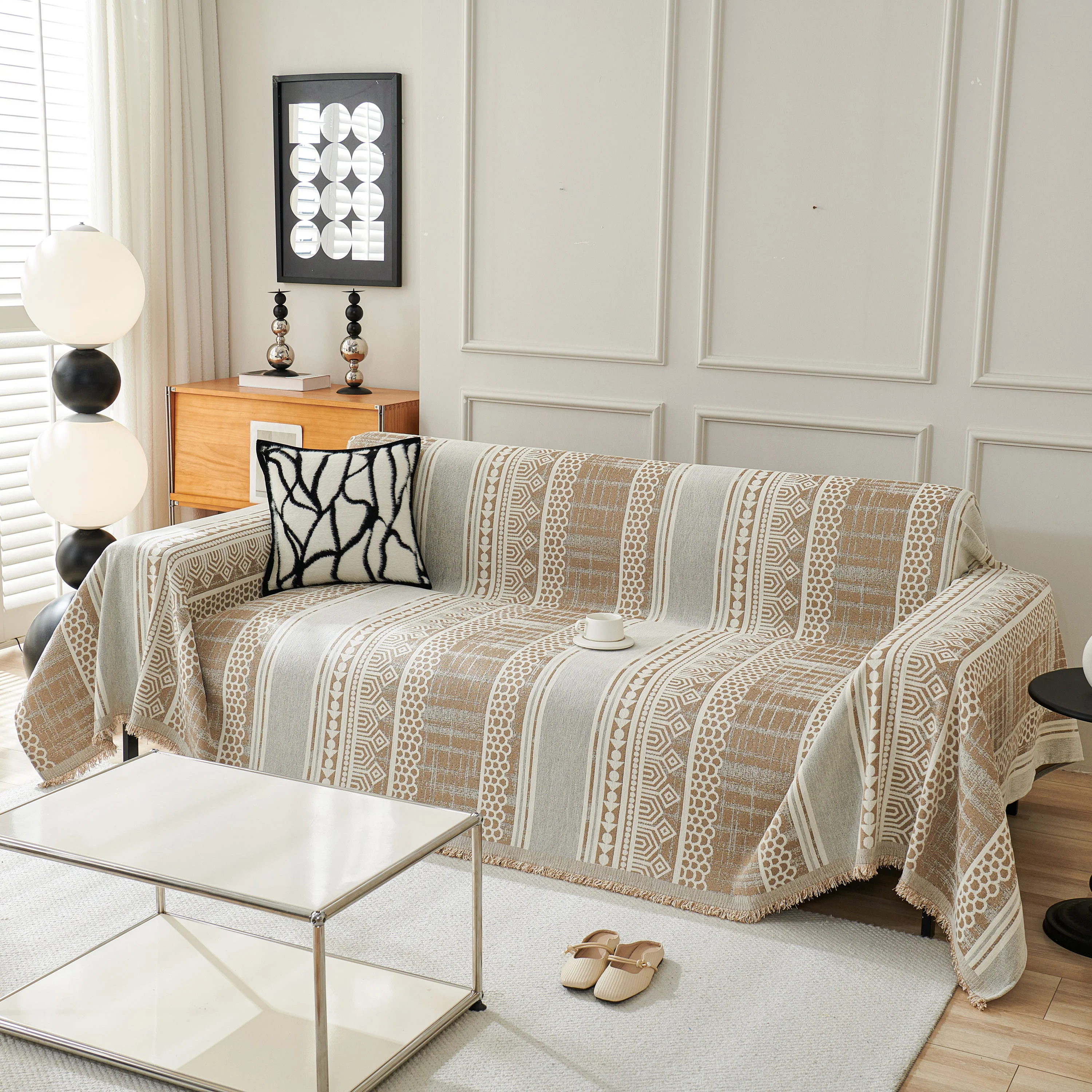 Chenille Sofa Cover Throw Blanket, Boho Geometric Scratch Proof Couch Protector - Image 130
