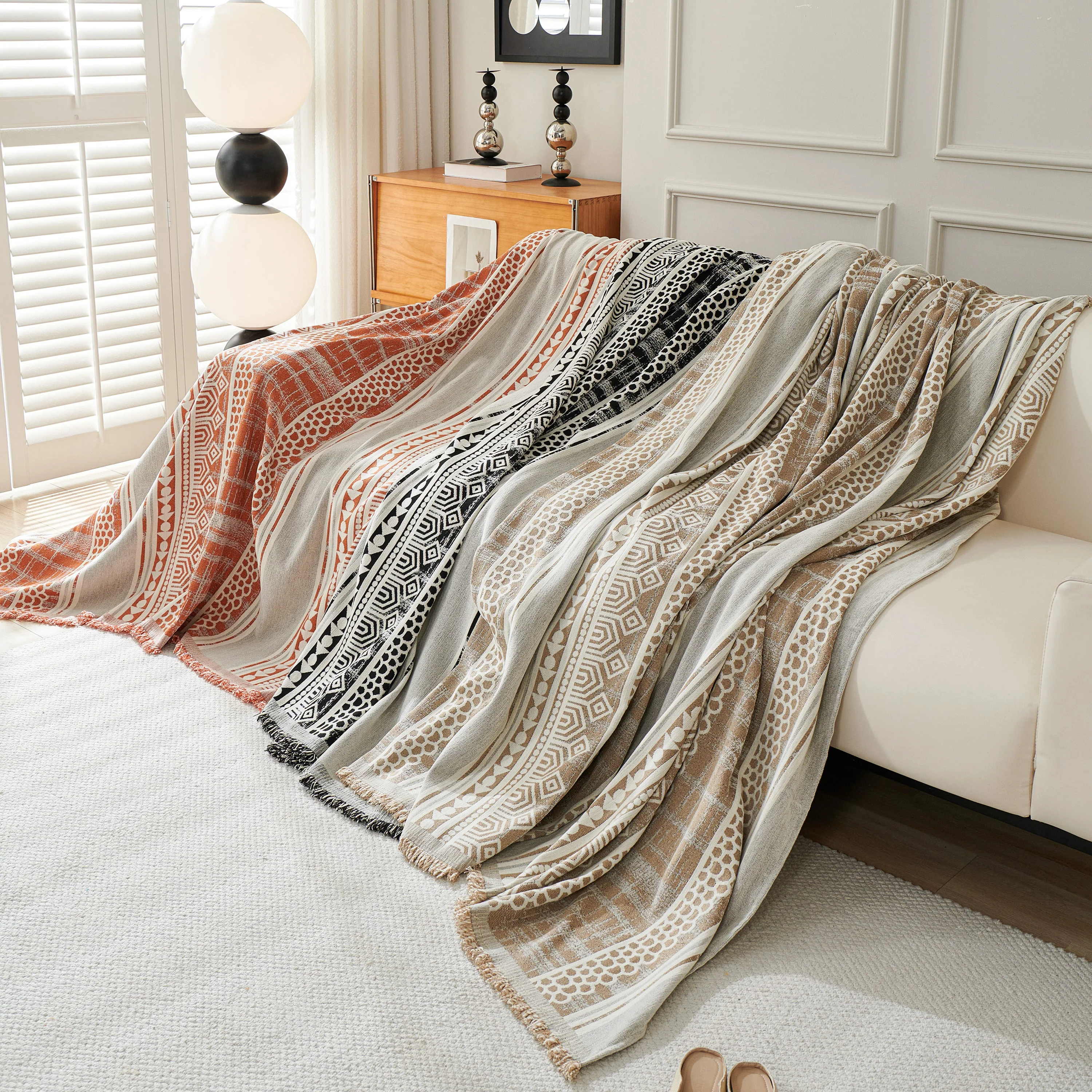 Chenille Sofa Cover Throw Blanket, Boho Geometric Scratch Proof Couch Protector - Image 132