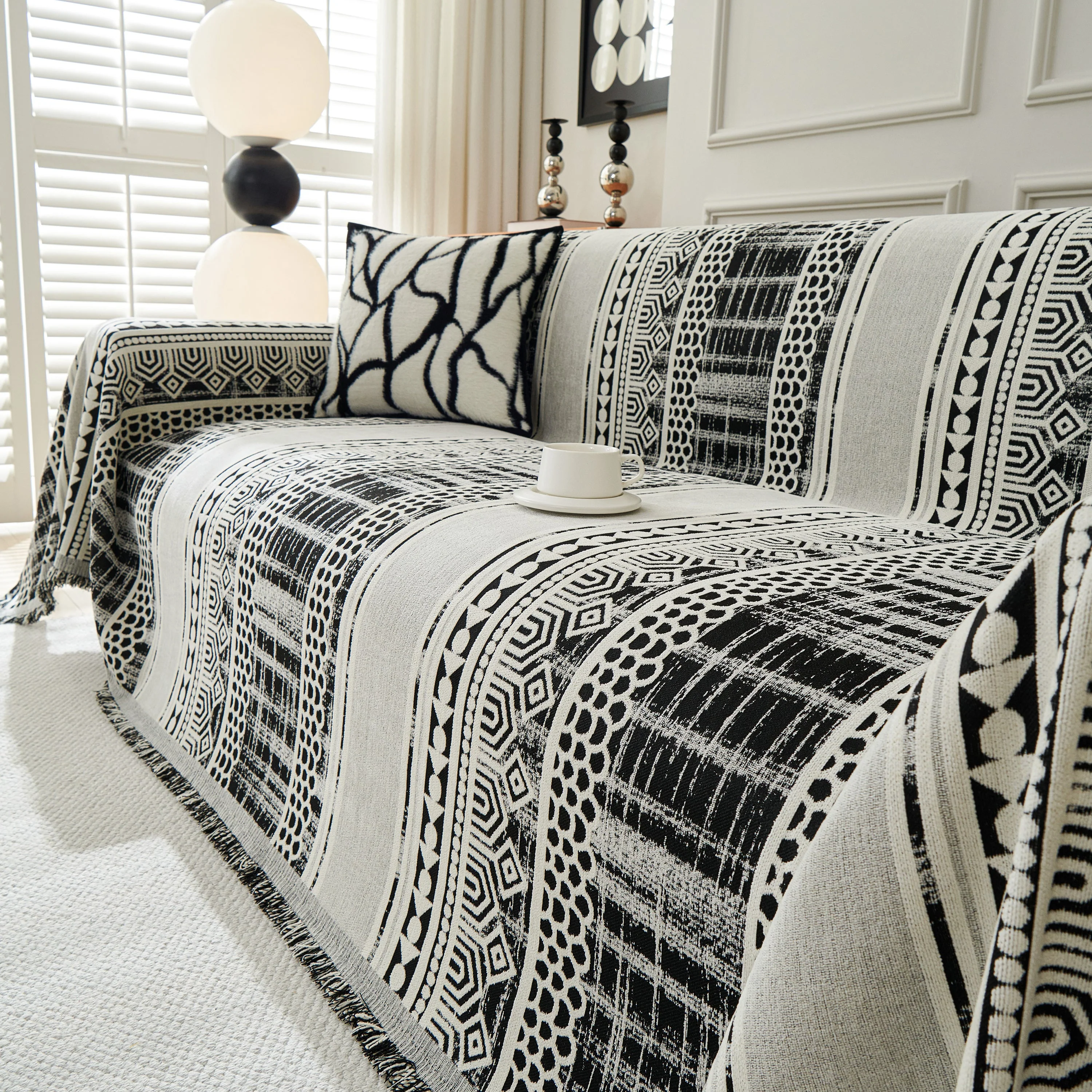 Chenille Sofa Cover Throw Blanket, Boho Geometric Scratch Proof Couch Protector - Image 14