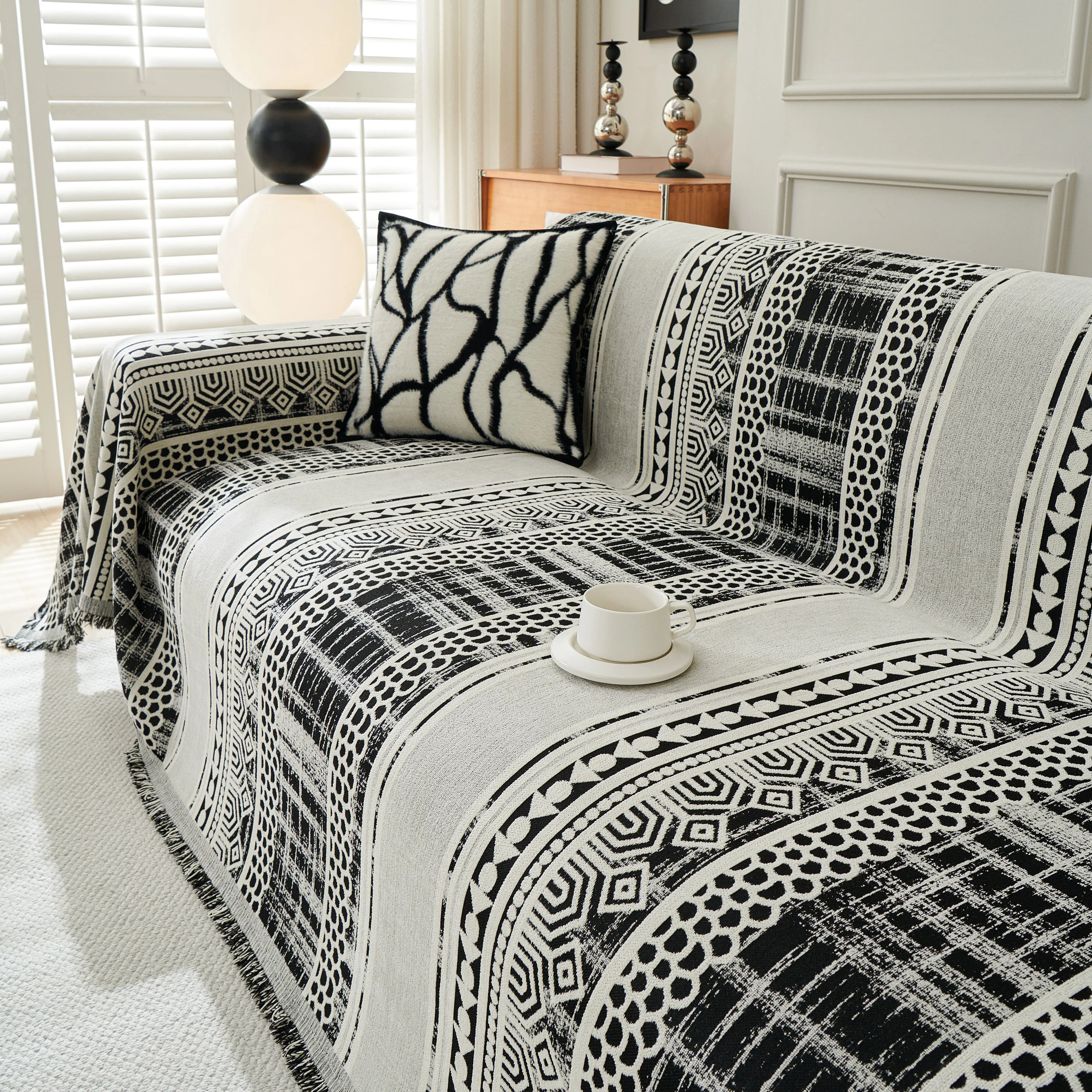 Chenille Sofa Cover Throw Blanket, Boho Geometric Scratch Proof Couch Protector - Image 15