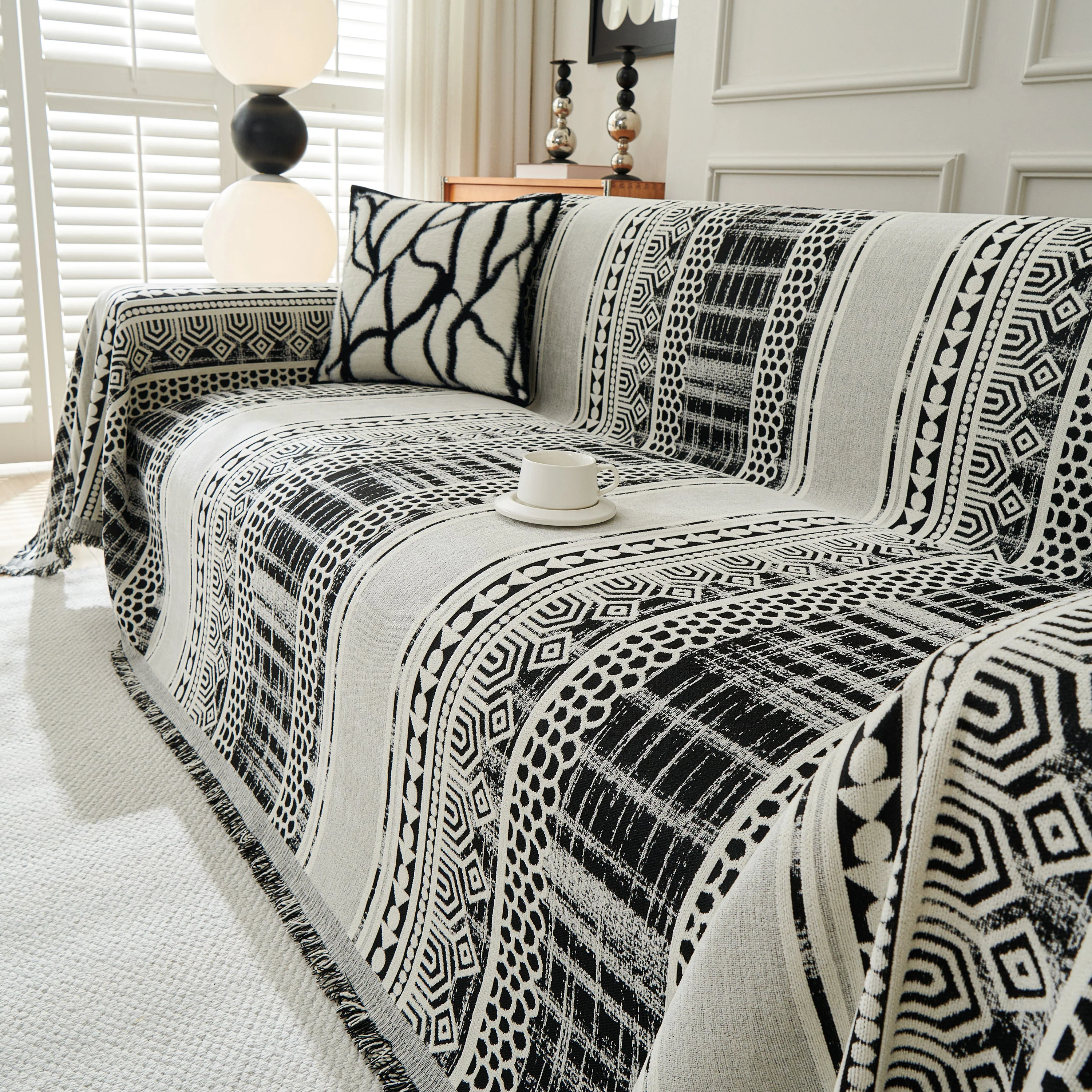 Chenille Sofa Cover Throw Blanket, Boho Geometric Scratch Proof Couch Protector - Image 16