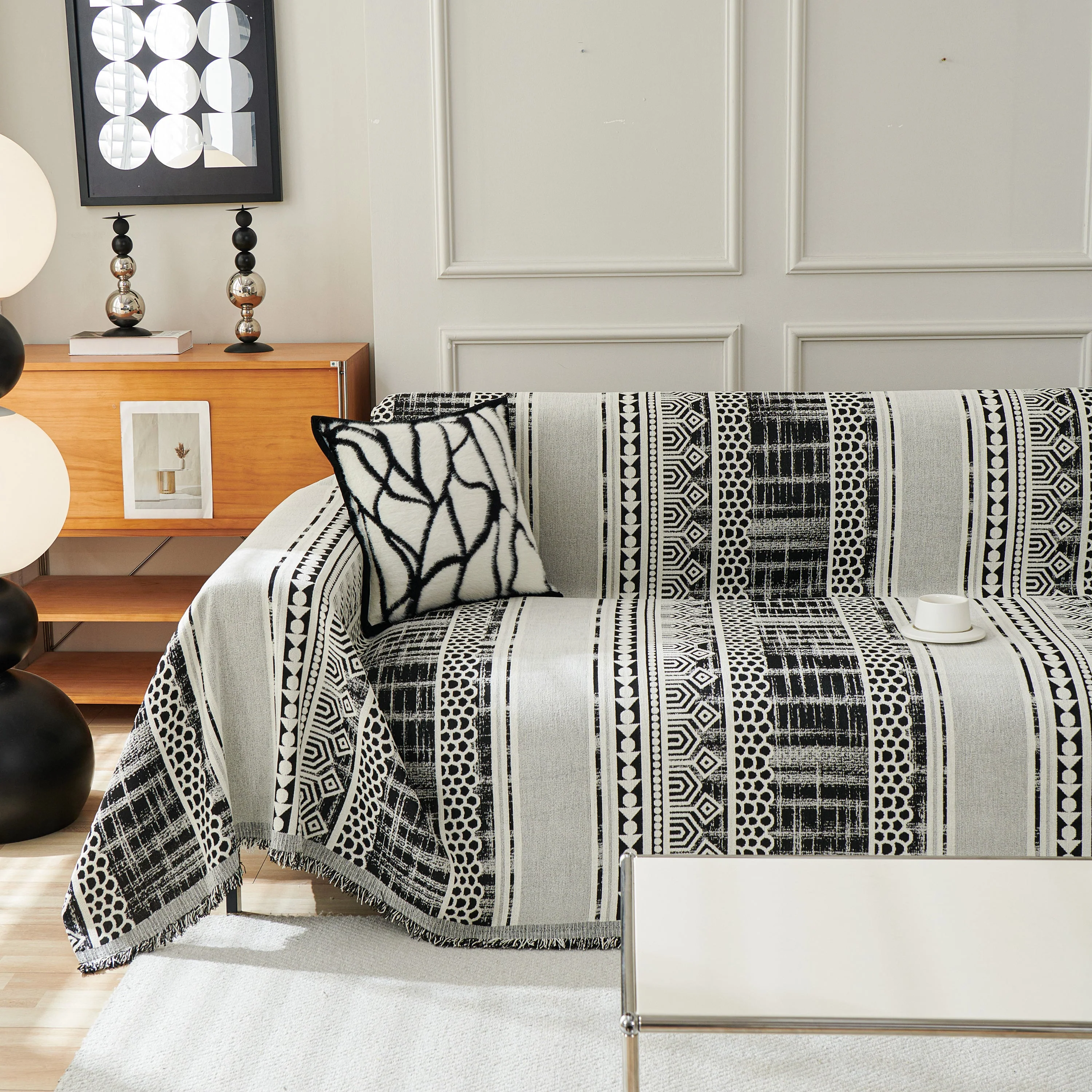 Chenille Sofa Cover Throw Blanket, Boho Geometric Scratch Proof Couch Protector - Image 18
