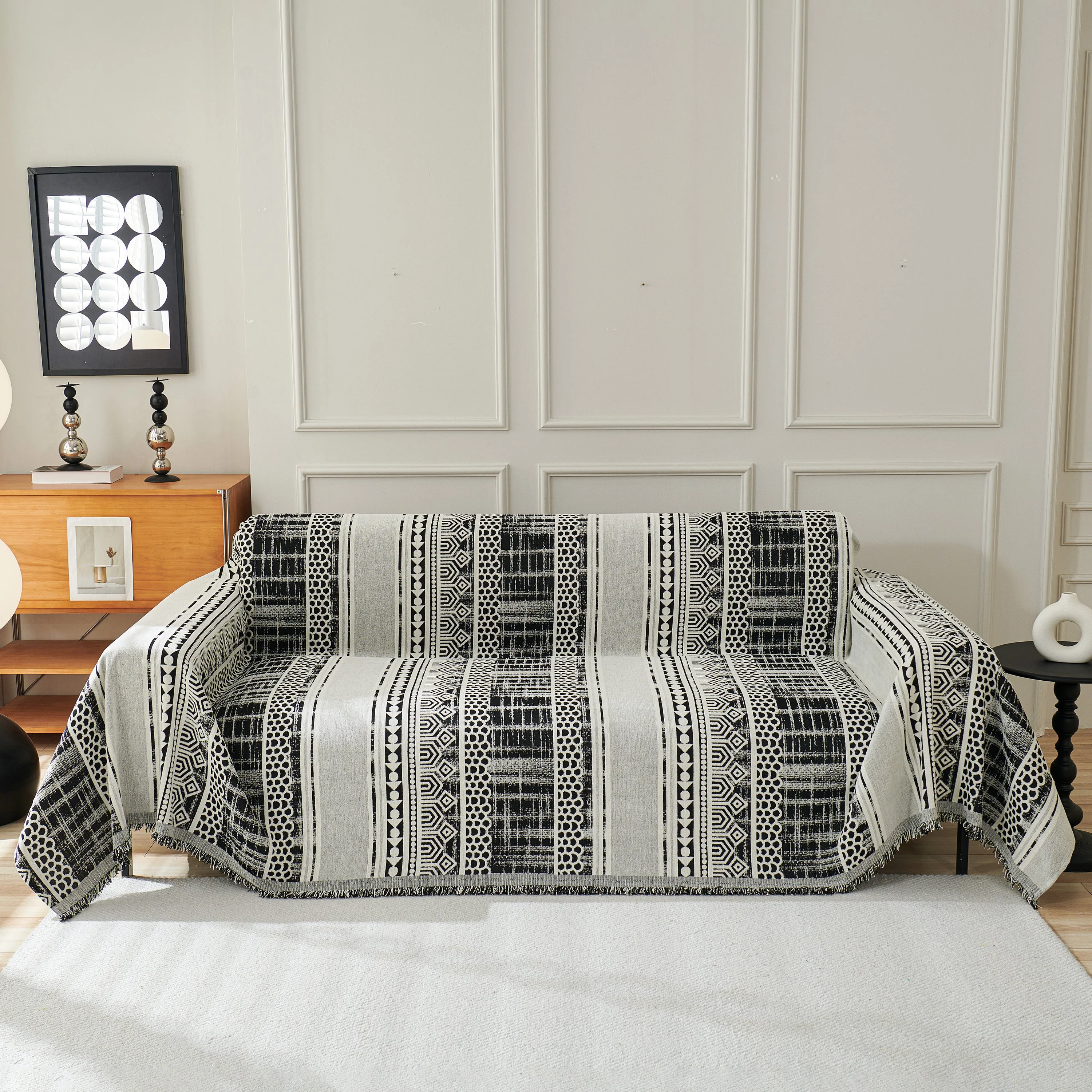 Chenille Sofa Cover Throw Blanket, Boho Geometric Scratch Proof Couch Protector - Image 2
