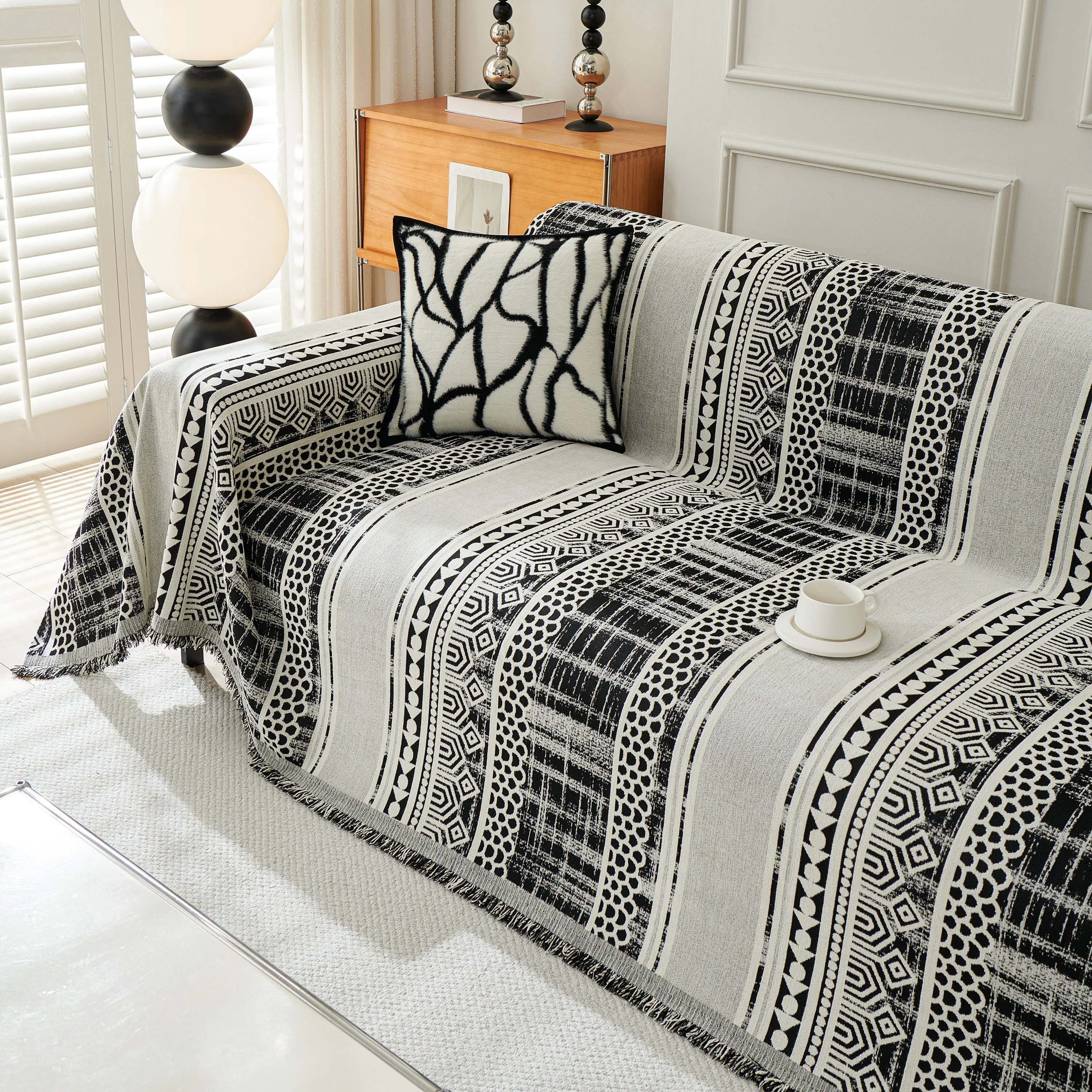 Chenille Sofa Cover Throw Blanket, Boho Geometric Scratch Proof Couch Protector - Image 21