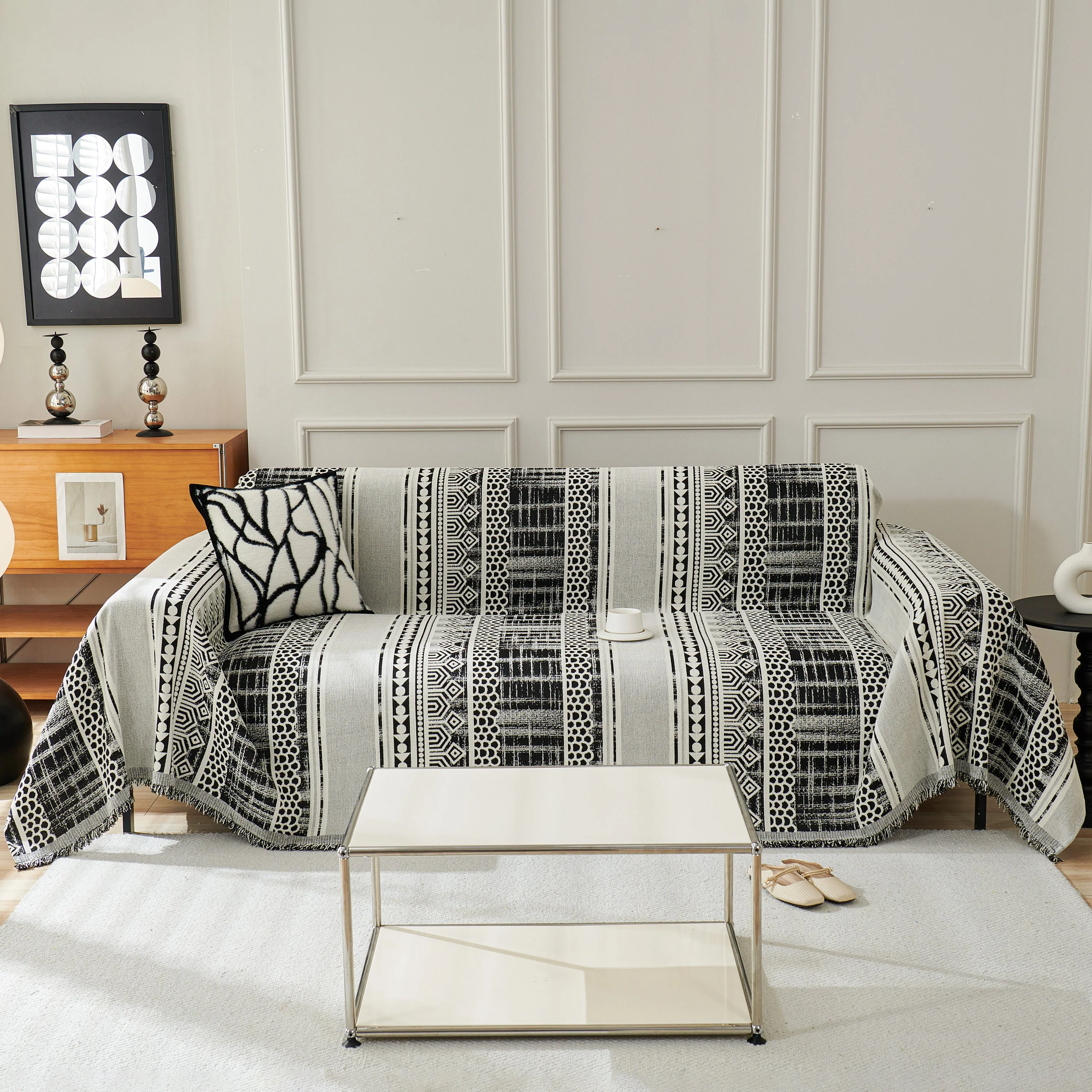 Chenille Sofa Cover Throw Blanket, Boho Geometric Scratch Proof Couch Protector - Image 23