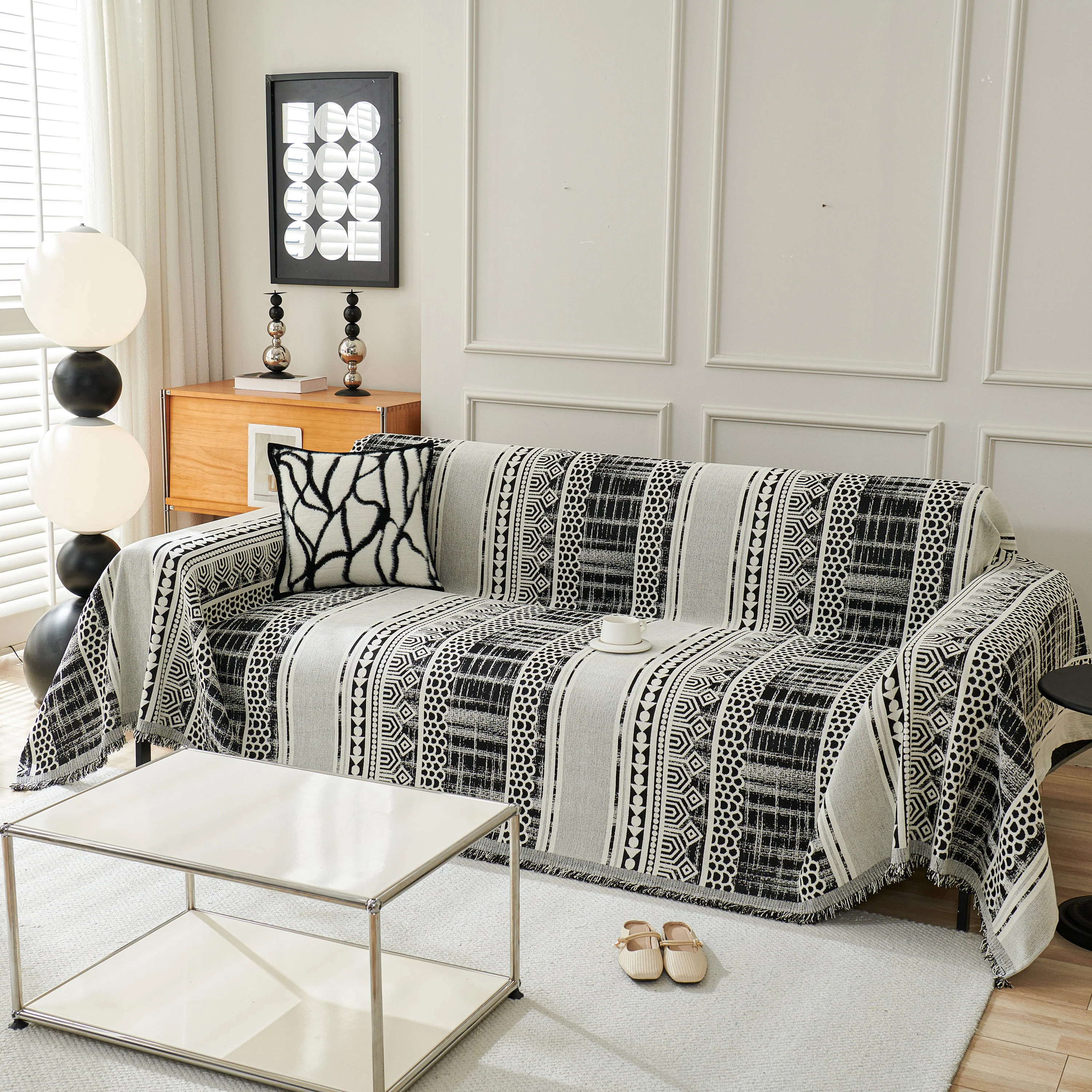Chenille Sofa Cover Throw Blanket, Boho Geometric Scratch Proof Couch Protector - Image 24