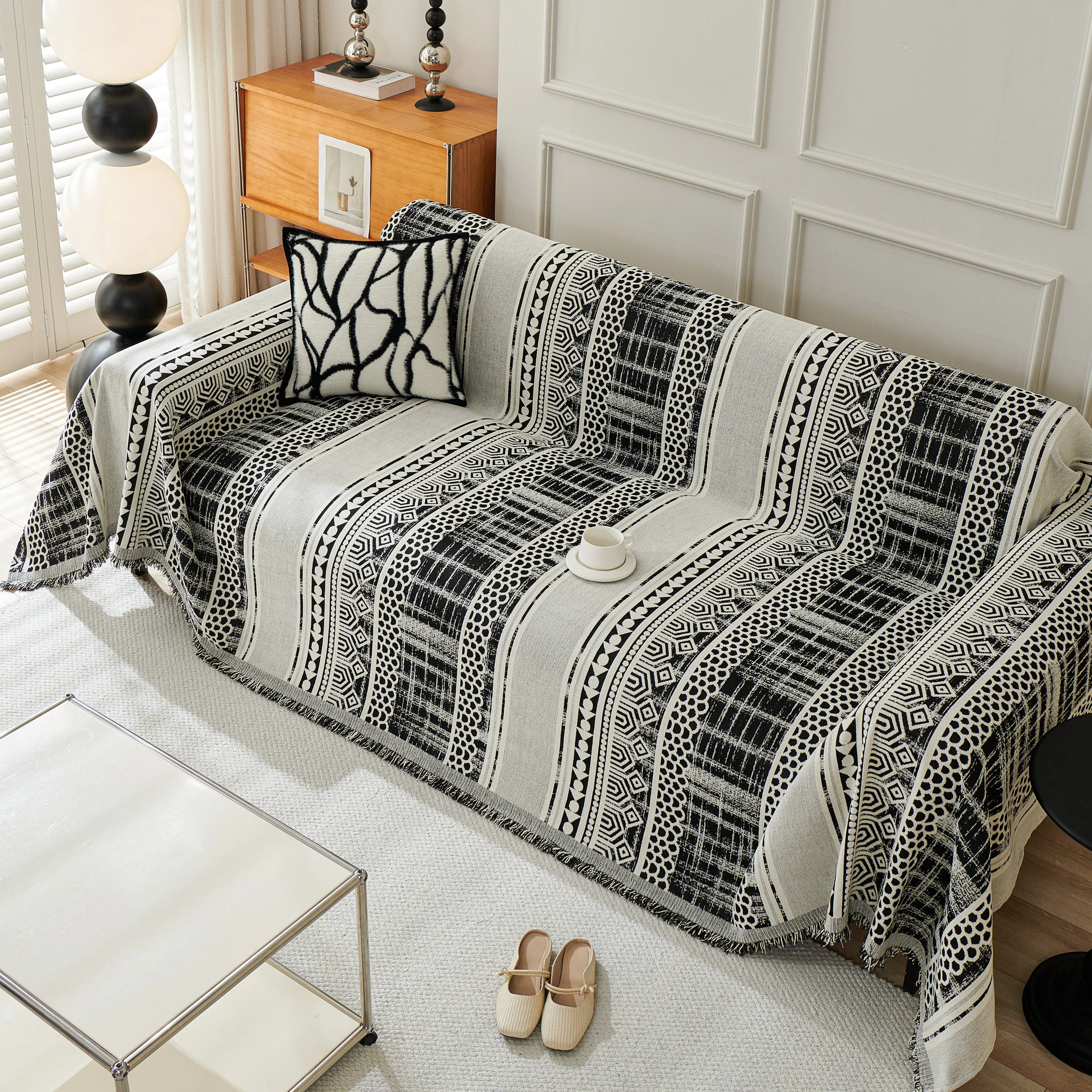 Chenille Sofa Cover Throw Blanket, Boho Geometric Scratch Proof Couch Protector - Image 25