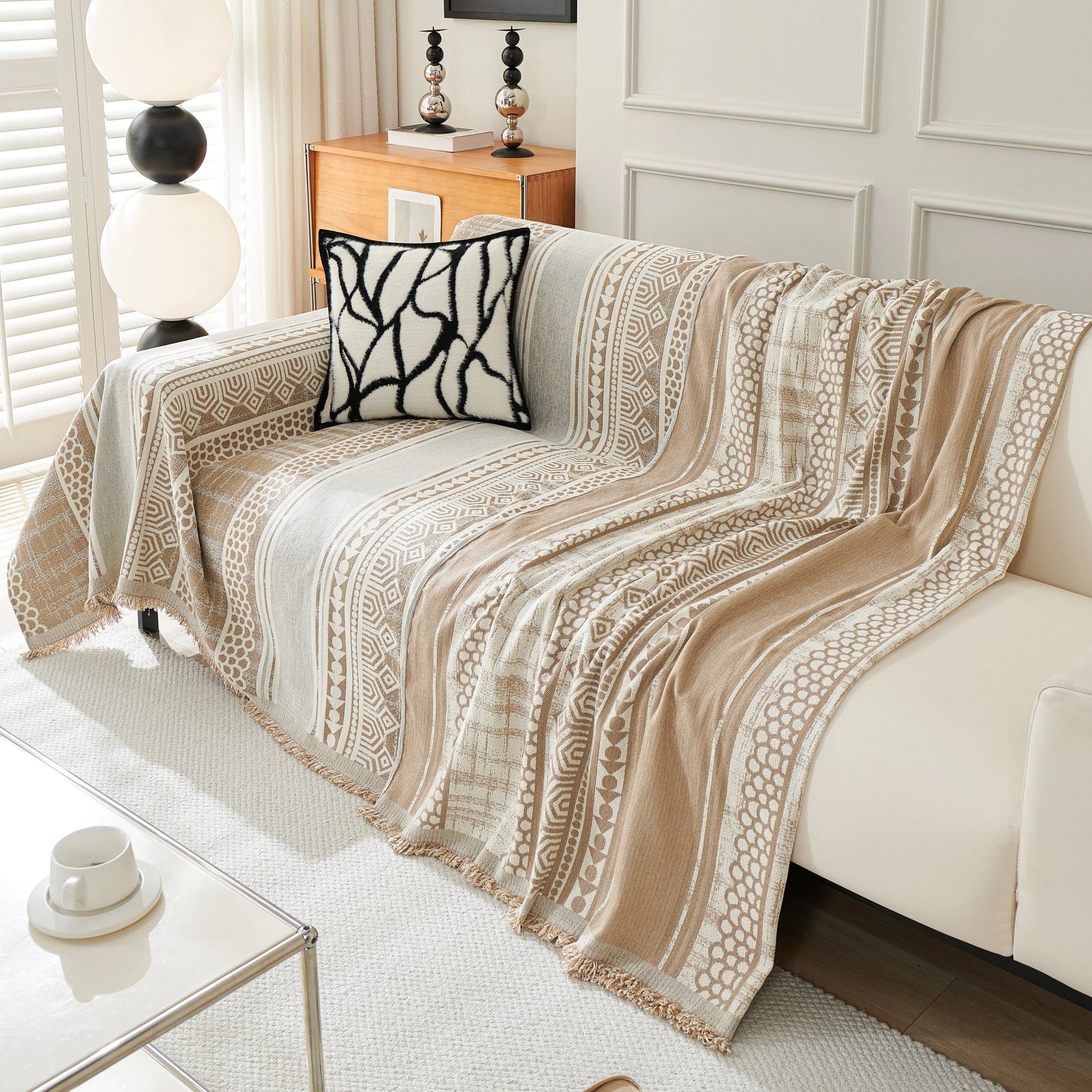 Chenille Sofa Cover Throw Blanket, Boho Geometric Scratch Proof Couch Protector - Image 36
