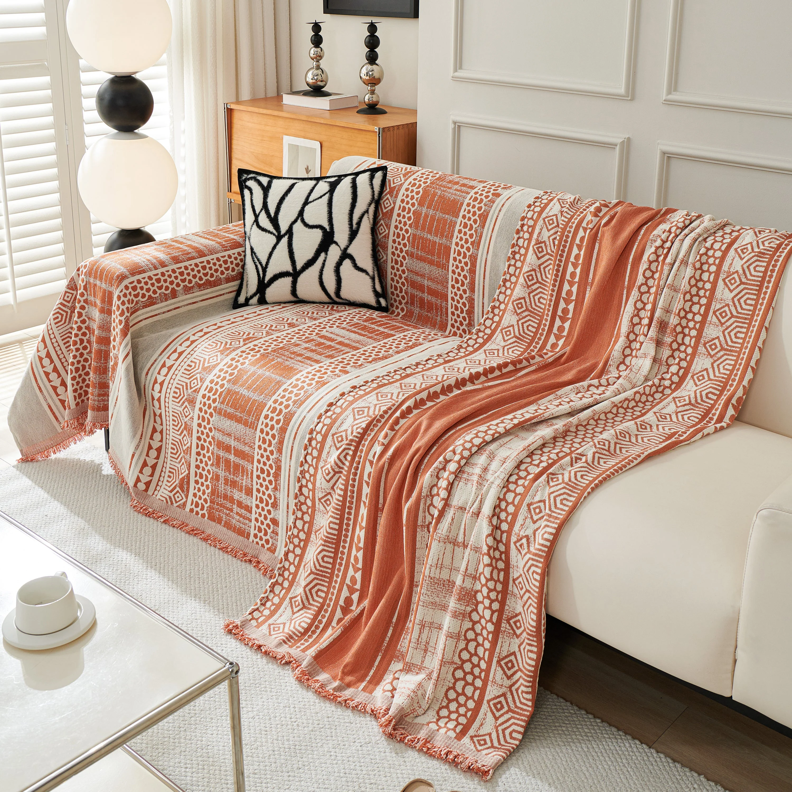 Chenille Sofa Cover Throw Blanket, Boho Geometric Scratch Proof Couch Protector - Image 37