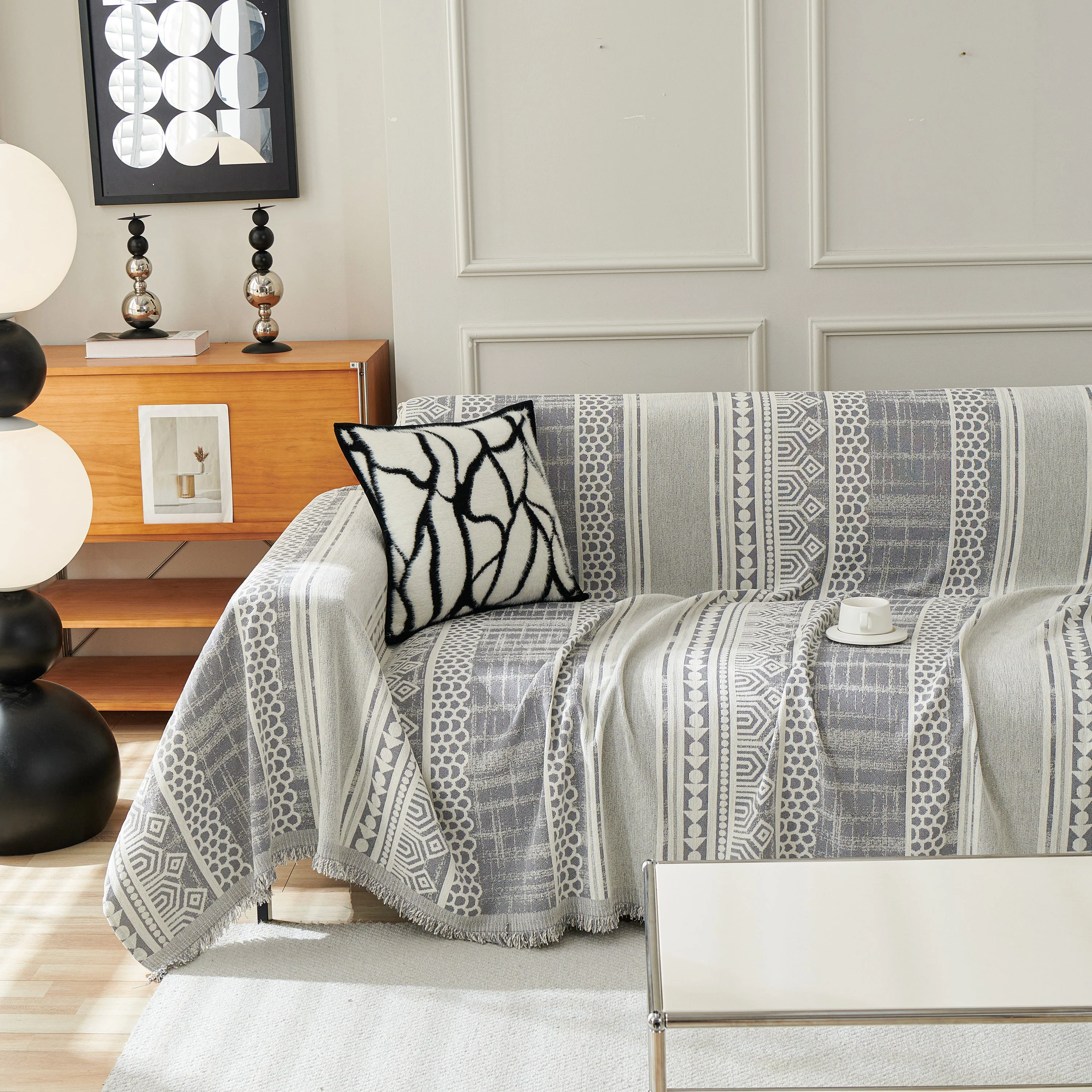 Chenille Sofa Cover Throw Blanket, Boho Geometric Scratch Proof Couch Protector - Image 44
