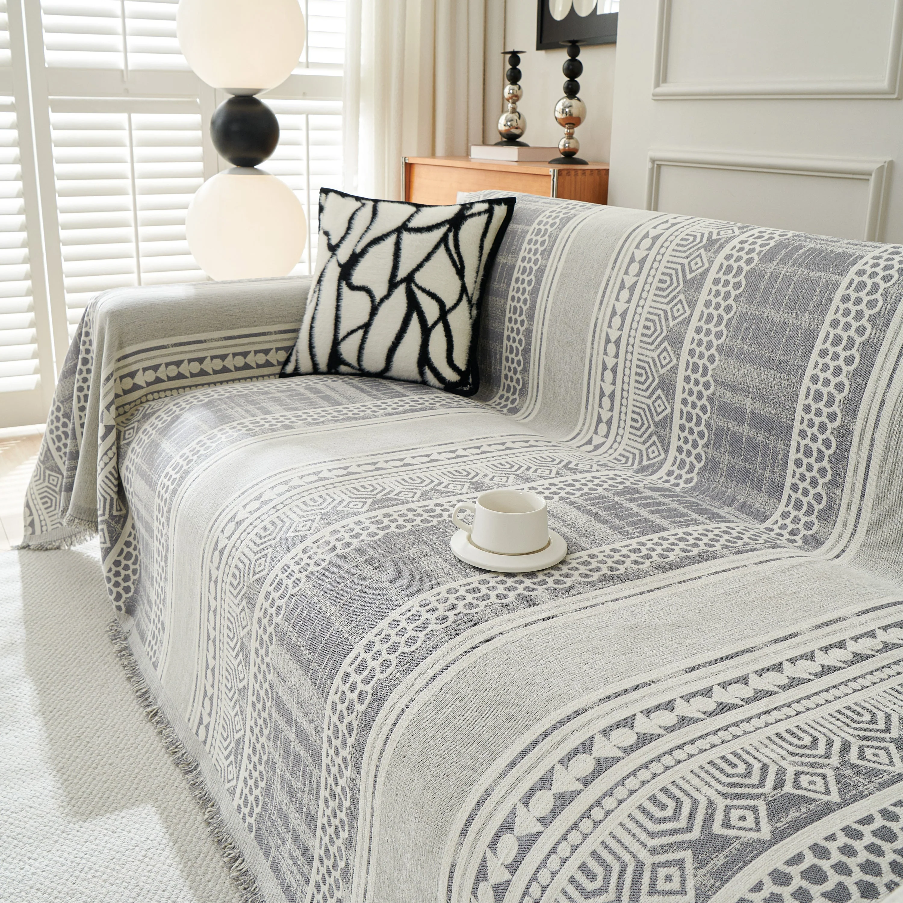 Chenille Sofa Cover Throw Blanket, Boho Geometric Scratch Proof Couch Protector - Image 49