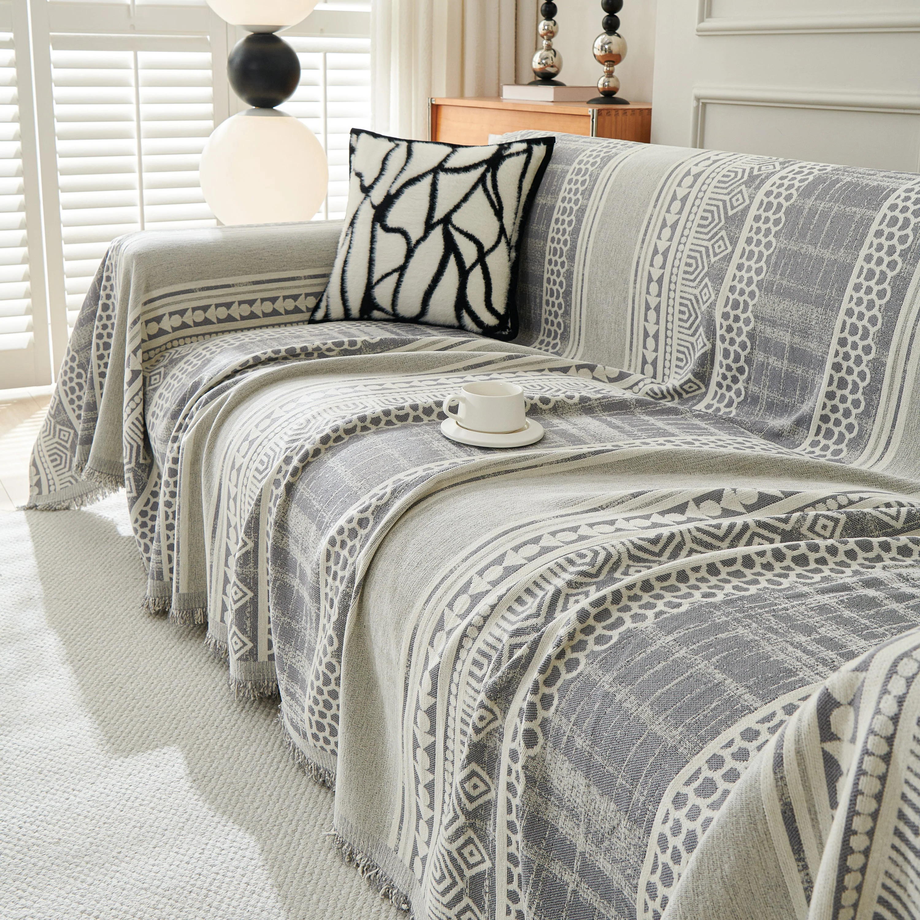 Chenille Sofa Cover Throw Blanket, Boho Geometric Scratch Proof Couch Protector - Image 50