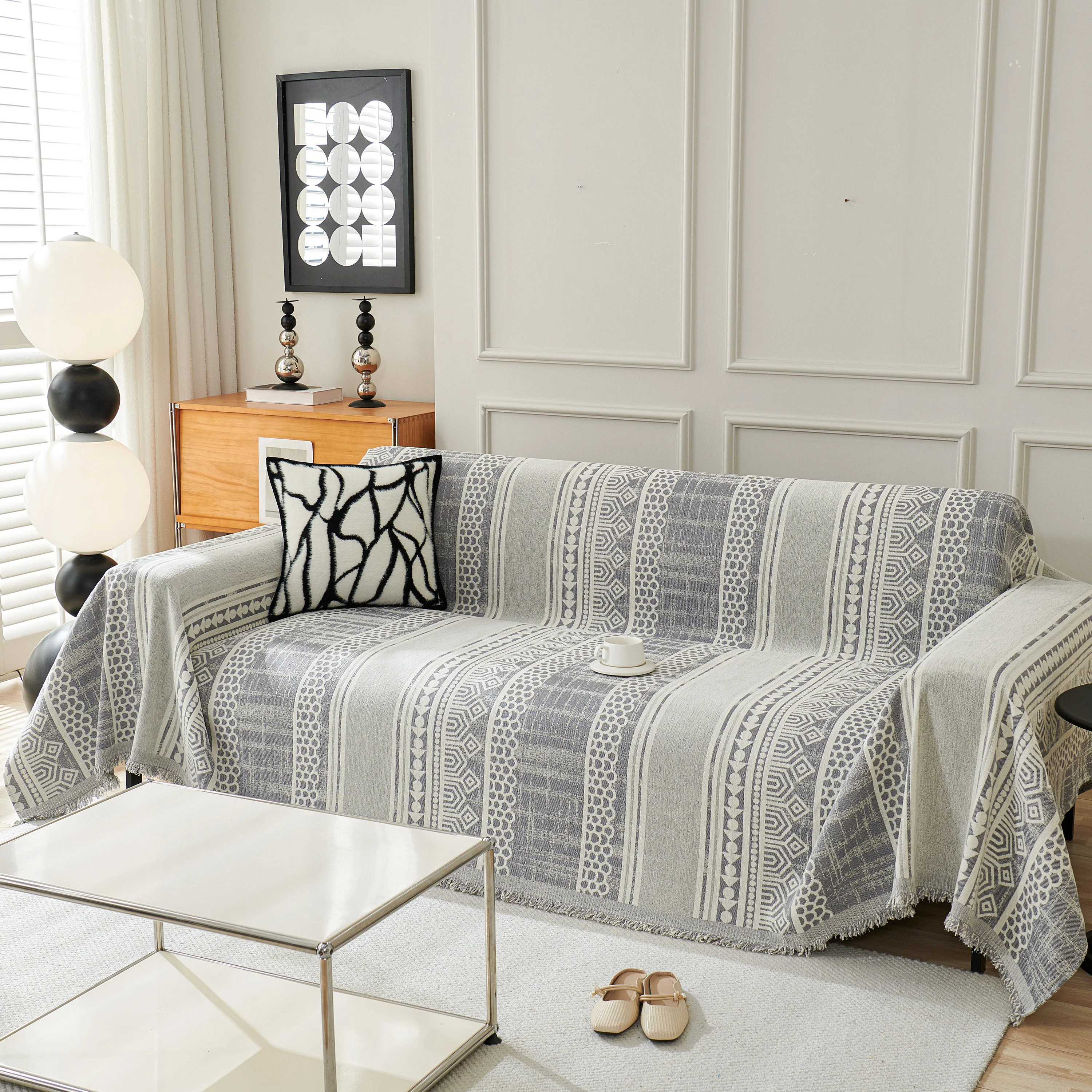 Chenille Sofa Cover Throw Blanket, Boho Geometric Scratch Proof Couch Protector - Image 55