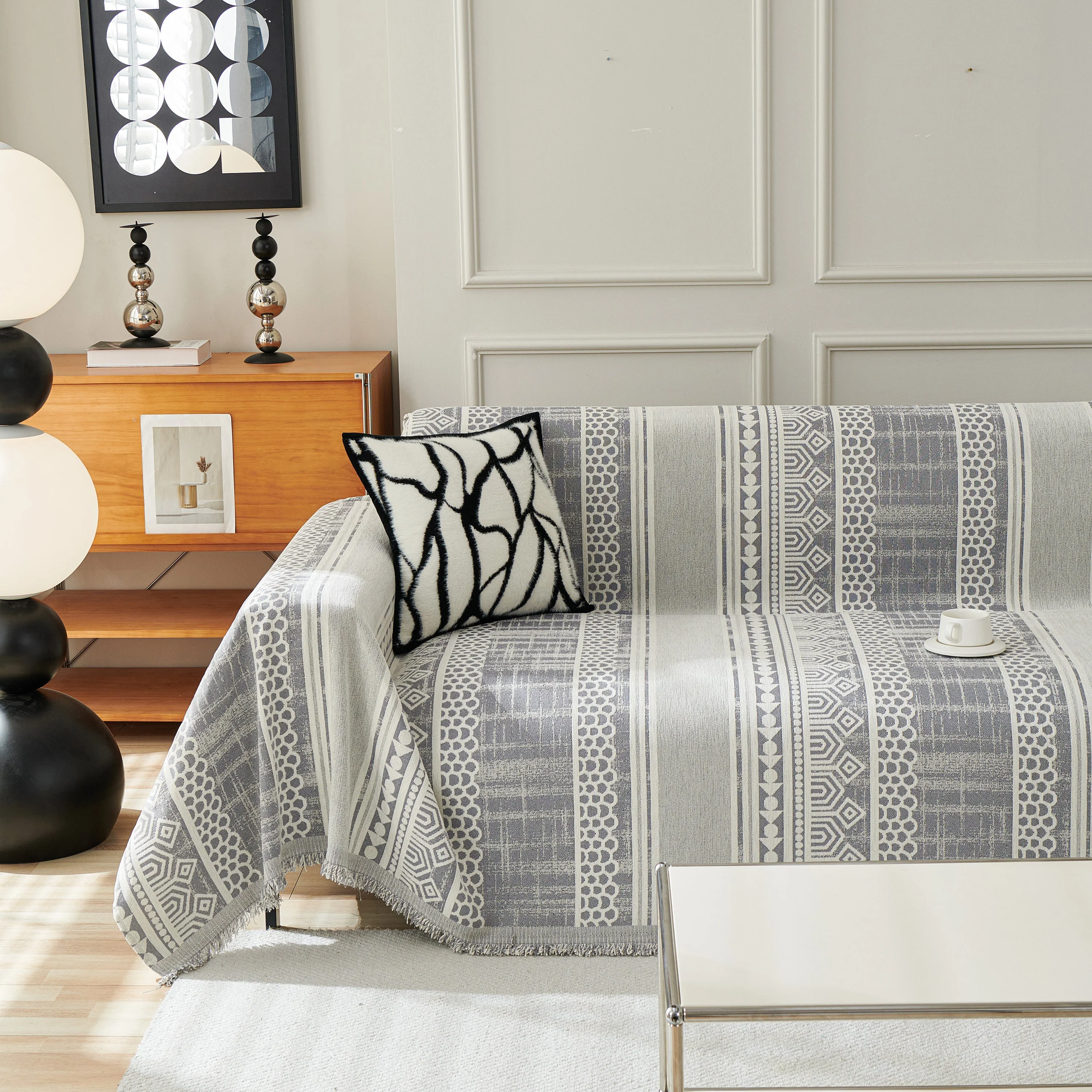 Chenille Sofa Cover Throw Blanket, Boho Geometric Scratch Proof Couch Protector - Image 56