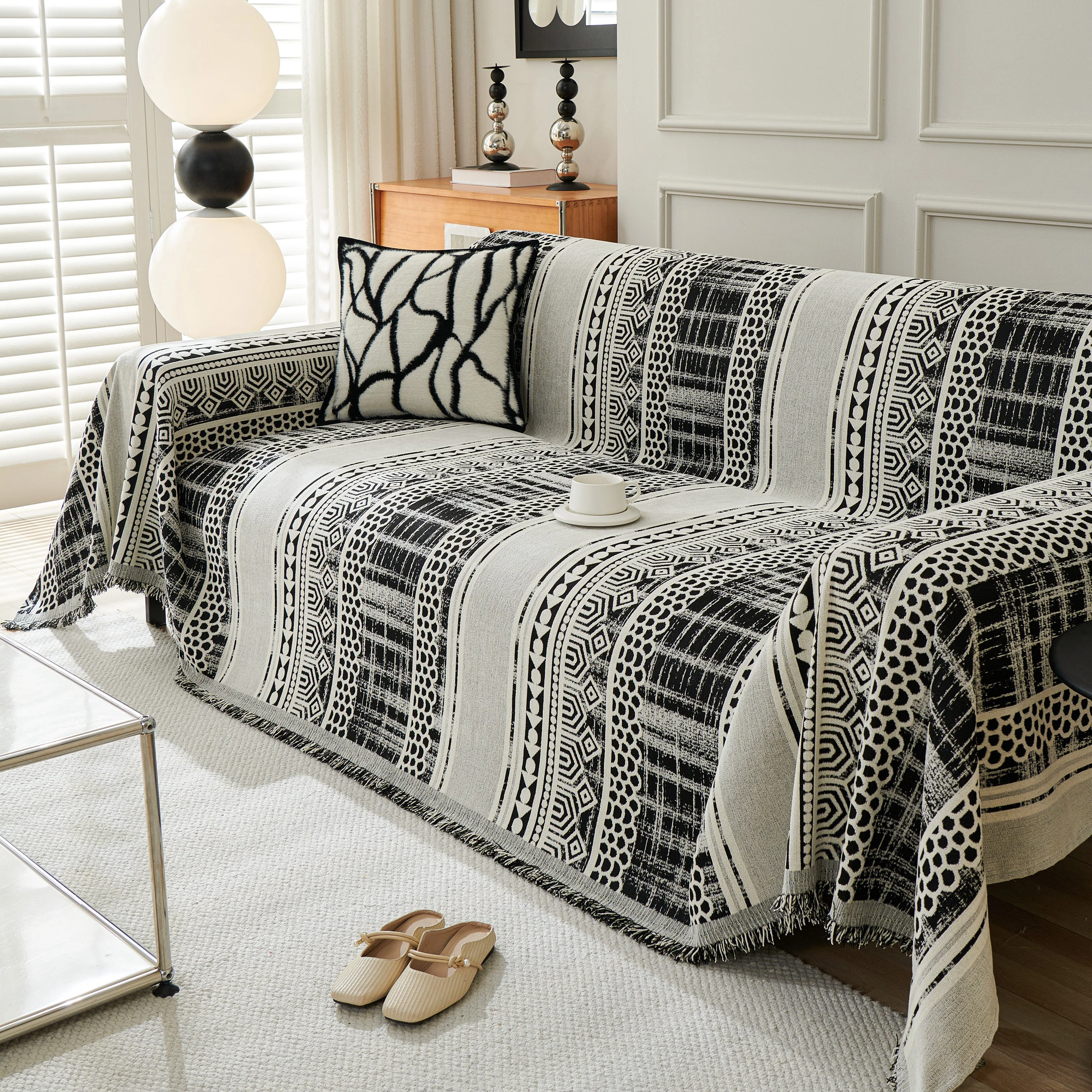Chenille Sofa Cover Throw Blanket, Boho Geometric Scratch Proof Couch Protector - Image 7