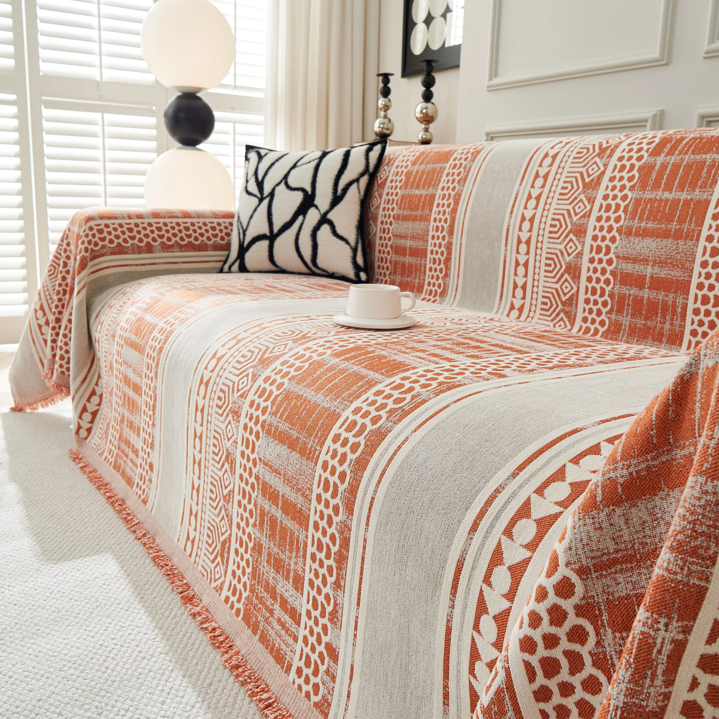 Chenille Sofa Cover Throw Blanket, Boho Geometric Scratch Proof Couch Protector - Image 70