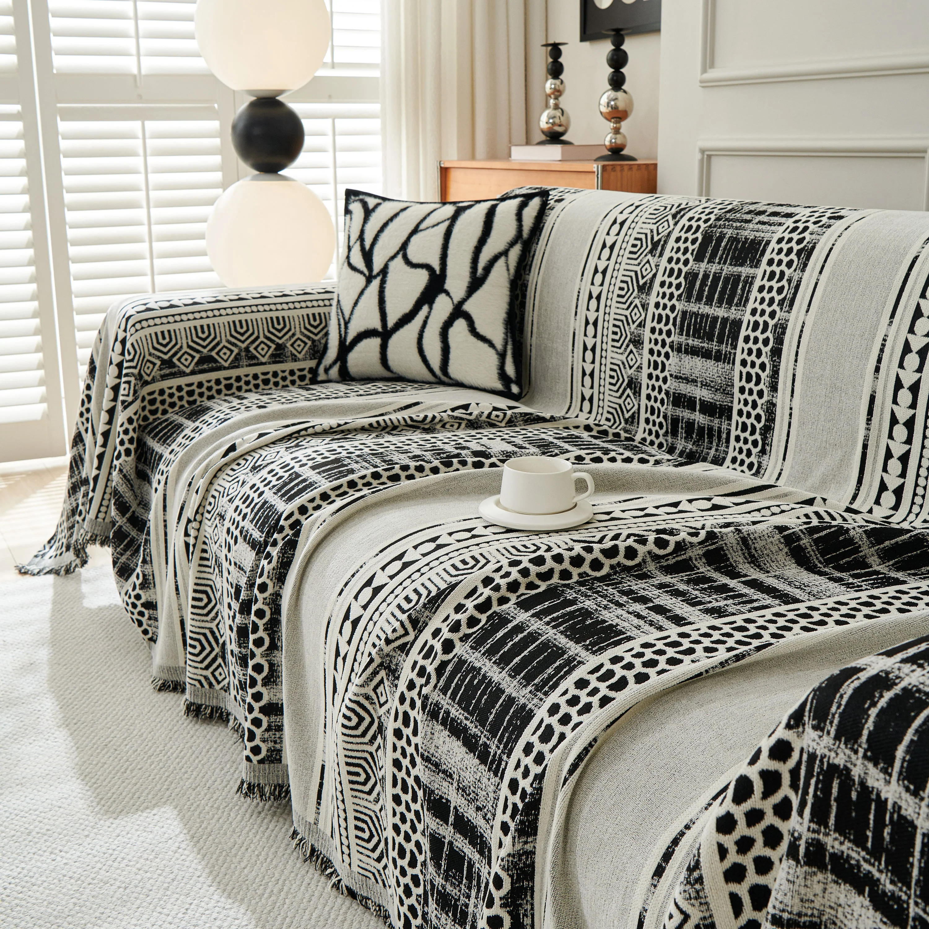 Chenille Sofa Cover Throw Blanket, Boho Geometric Scratch Proof Couch Protector - Image 8
