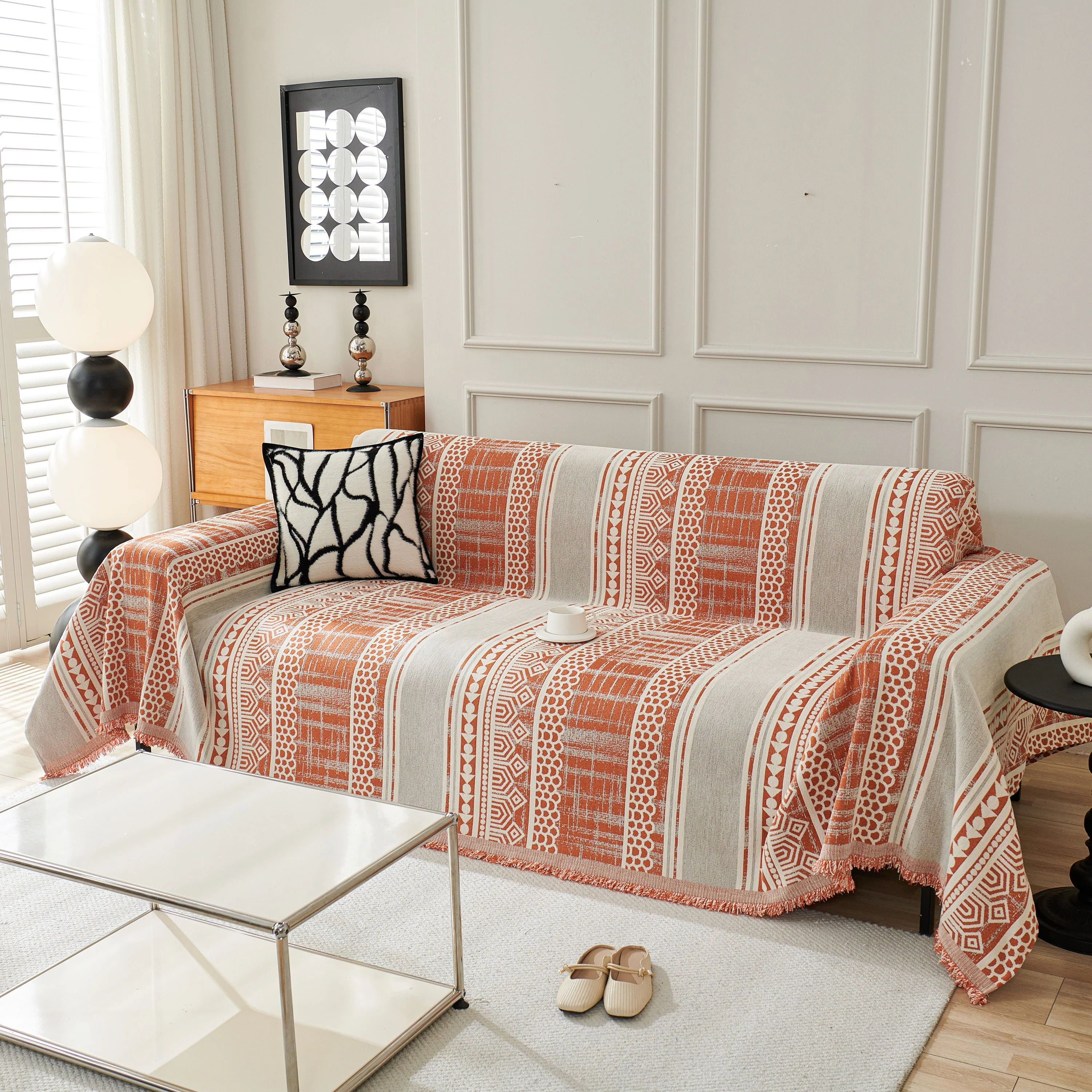 Chenille Sofa Cover Throw Blanket, Boho Geometric Scratch Proof Couch Protector - Image 80