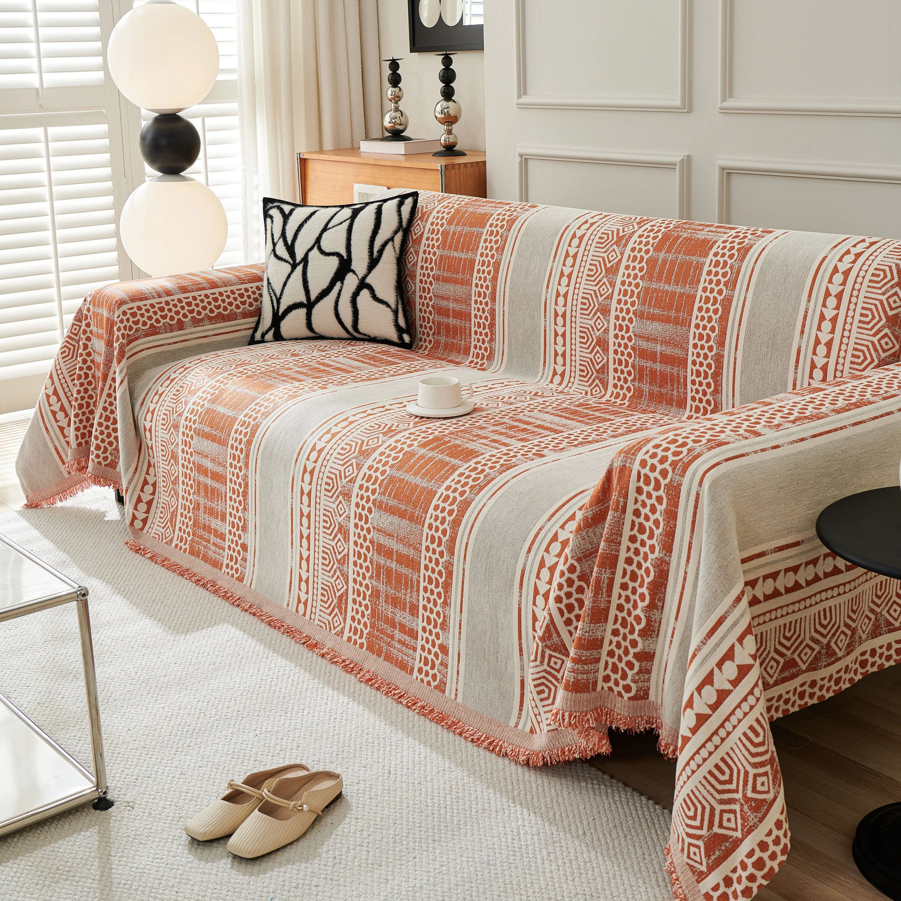 Chenille Sofa Cover Throw Blanket, Boho Geometric Scratch Proof Couch Protector - Image 83