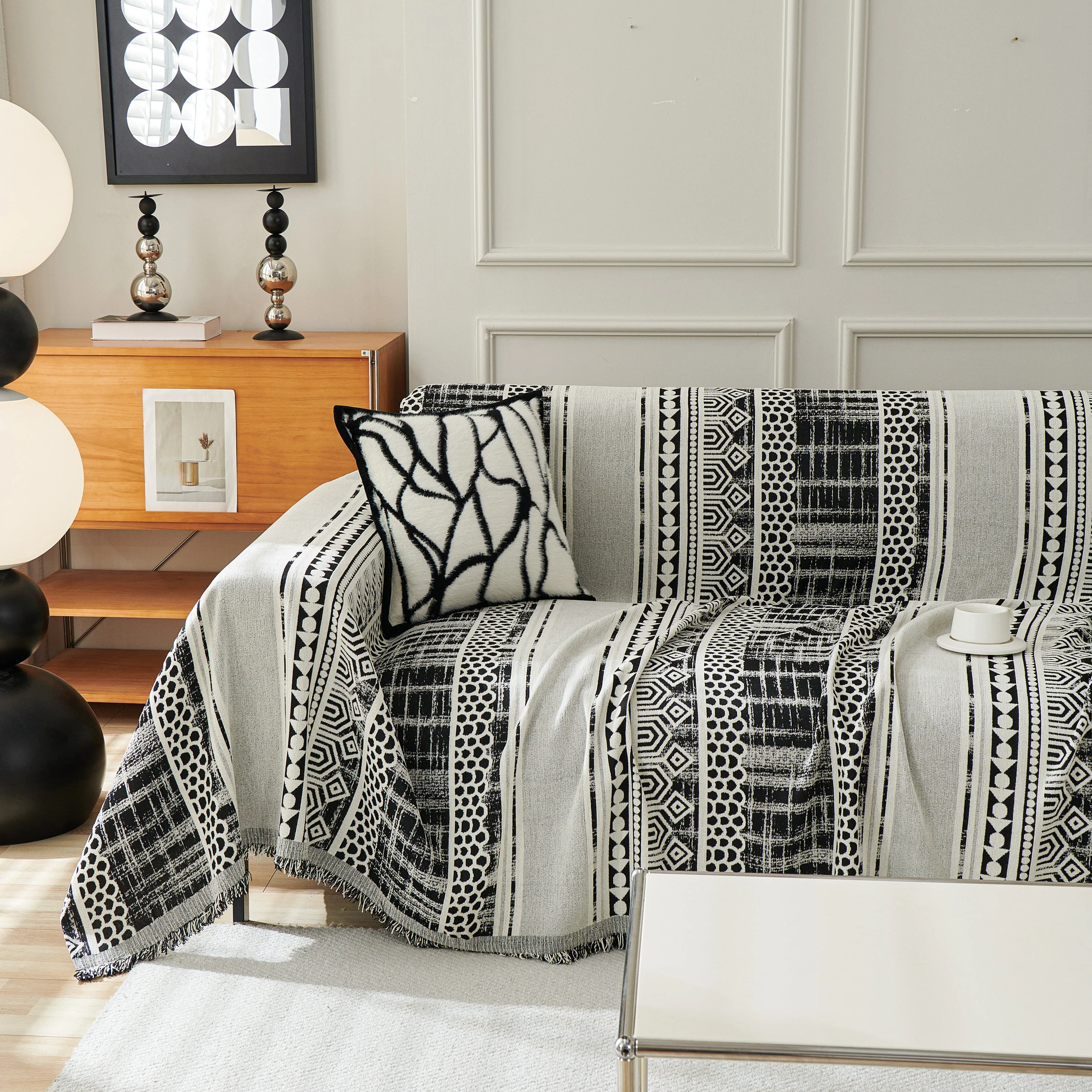 Chenille Sofa Cover Throw Blanket, Boho Geometric Scratch Proof Couch Protector - Image 9